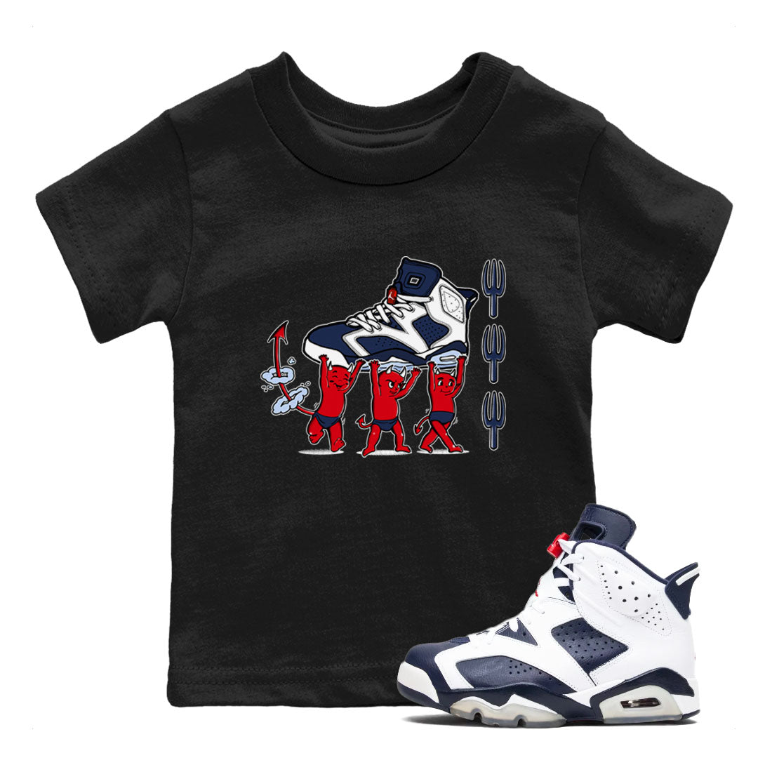 6s White And Midnight Navy shirts to match jordans Devil Babies sneaker match tees Air Jordan 6 White And Midnight Navy Drip Gear Zone Youth Baby Black 1 crew neck shirts