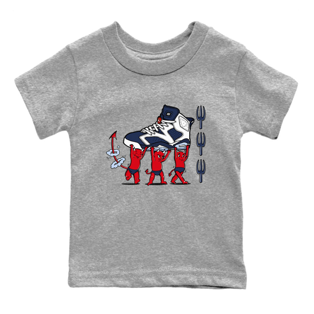 6s White And Midnight Navy shirts to match jordans Devil Babies sneaker match tees Air Jordan 6 White And Midnight Navy Drip Gear Zone Youth Baby Heather Grey 2 crew neck shirts