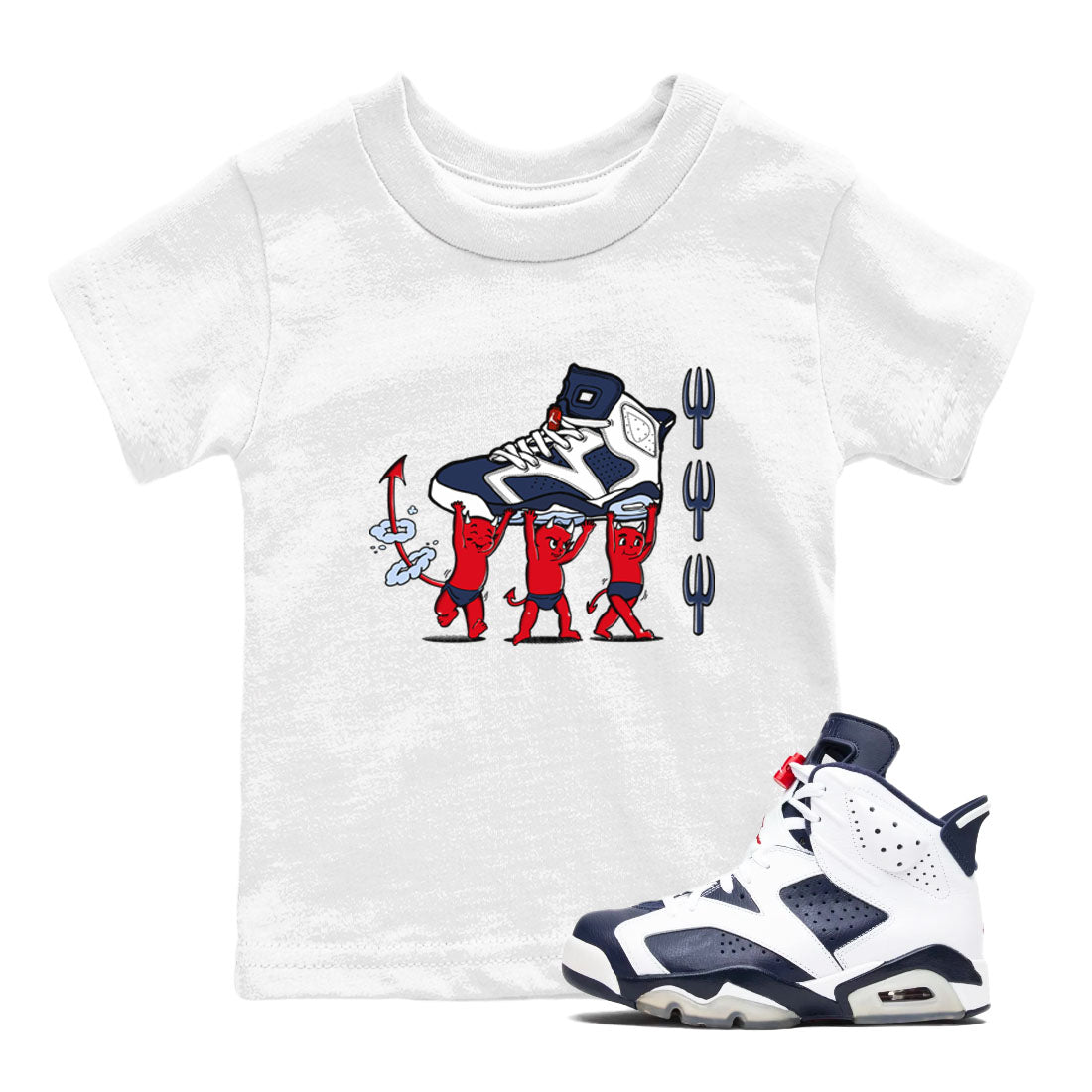 6s White And Midnight Navy shirts to match jordans Devil Babies sneaker match tees Air Jordan 6 White And Midnight Navy Drip Gear Zone Youth Baby White 1 crew neck shirts