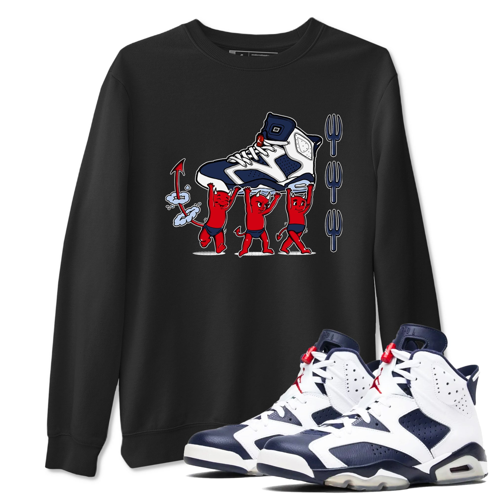 6s White And Midnight Navy shirts to match jordans Devil Babies sneaker match tees Air Jordan 6 White And Midnight Navy Drip Gear Zone unisex cotton Black 1 crew neck shirts