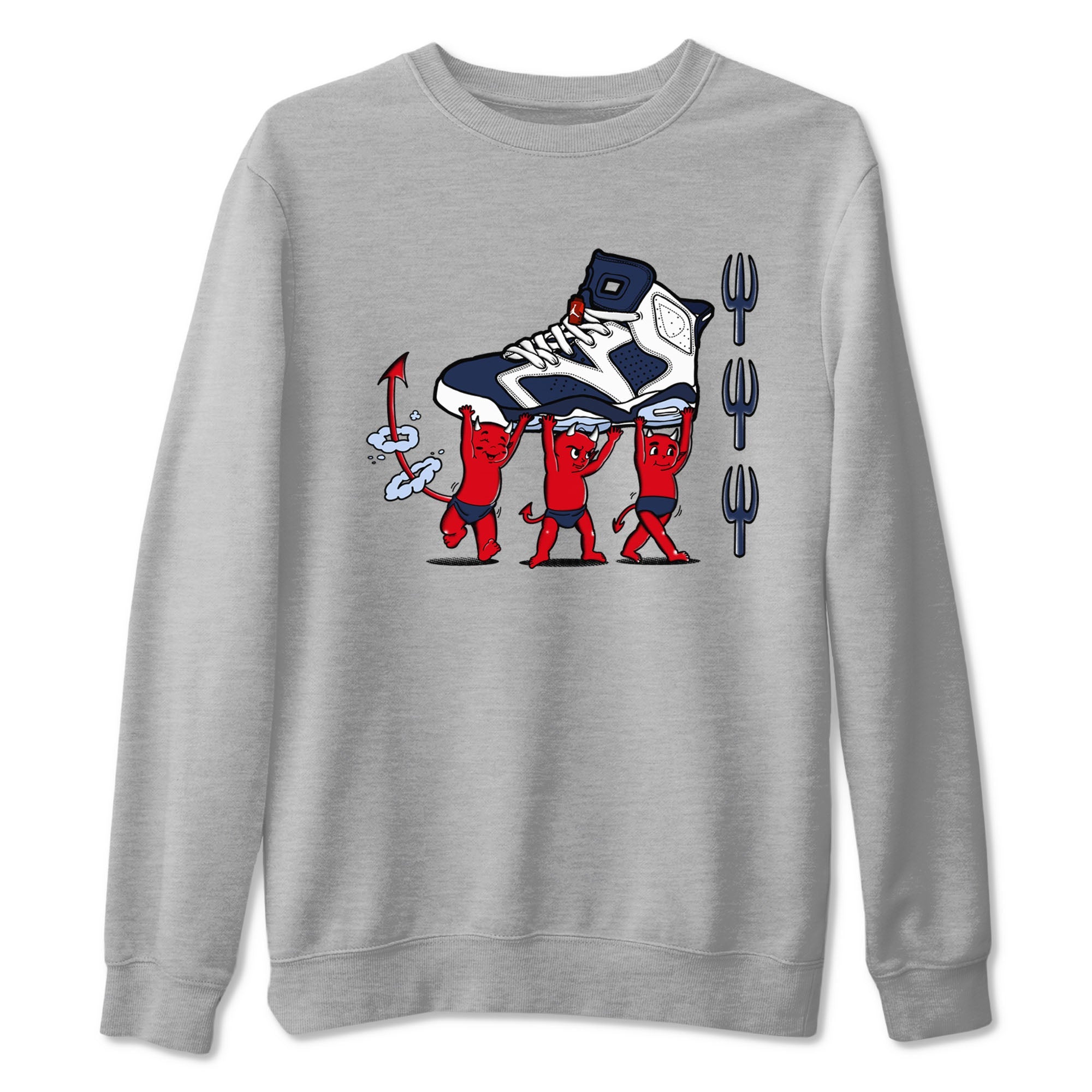 6s White And Midnight Navy shirts to match jordans Devil Babies sneaker match tees Air Jordan 6 White And Midnight Navy Drip Gear Zone unisex cotton Heather Grey 2 crew neck shirts