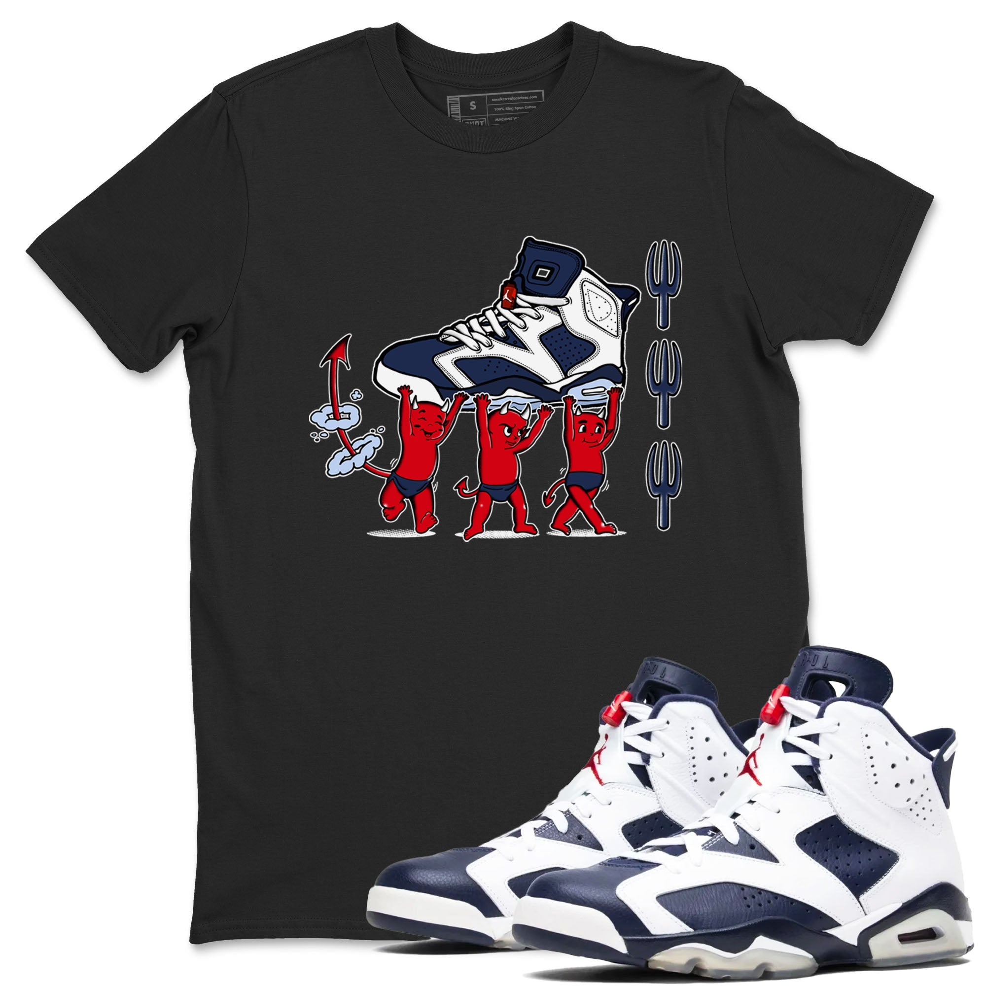 6s White And Midnight Navy shirts to match jordans Devil Babies sneaker match tees Air Jordan 6 White And Midnight Navy Drip Gear Zone unisex cotton Black 1 crew neck shirts