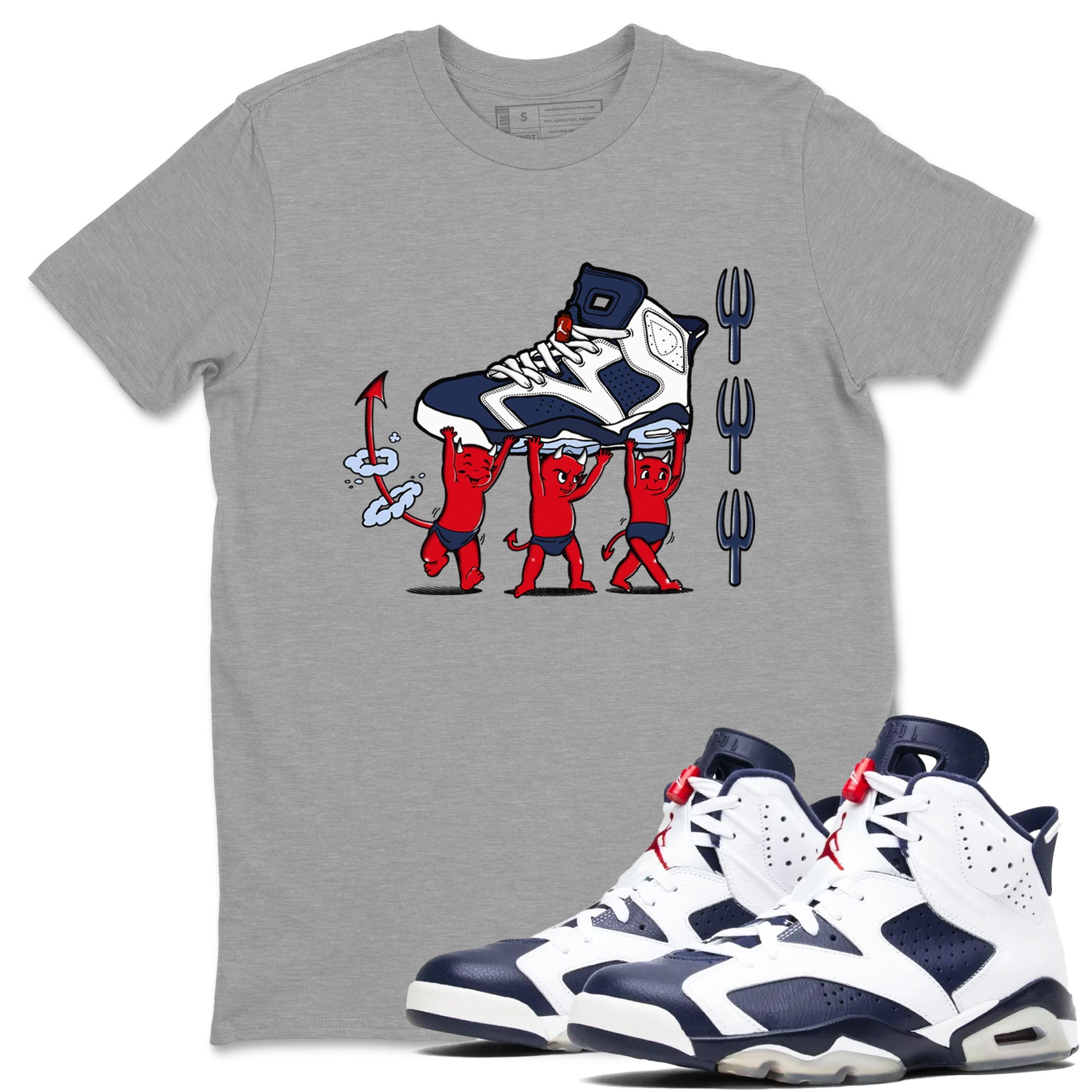 6s White And Midnight Navy shirts to match jordans Devil Babies sneaker match tees Air Jordan 6 White And Midnight Navy Drip Gear Zone unisex cotton Heather Grey 1 crew neck shirts