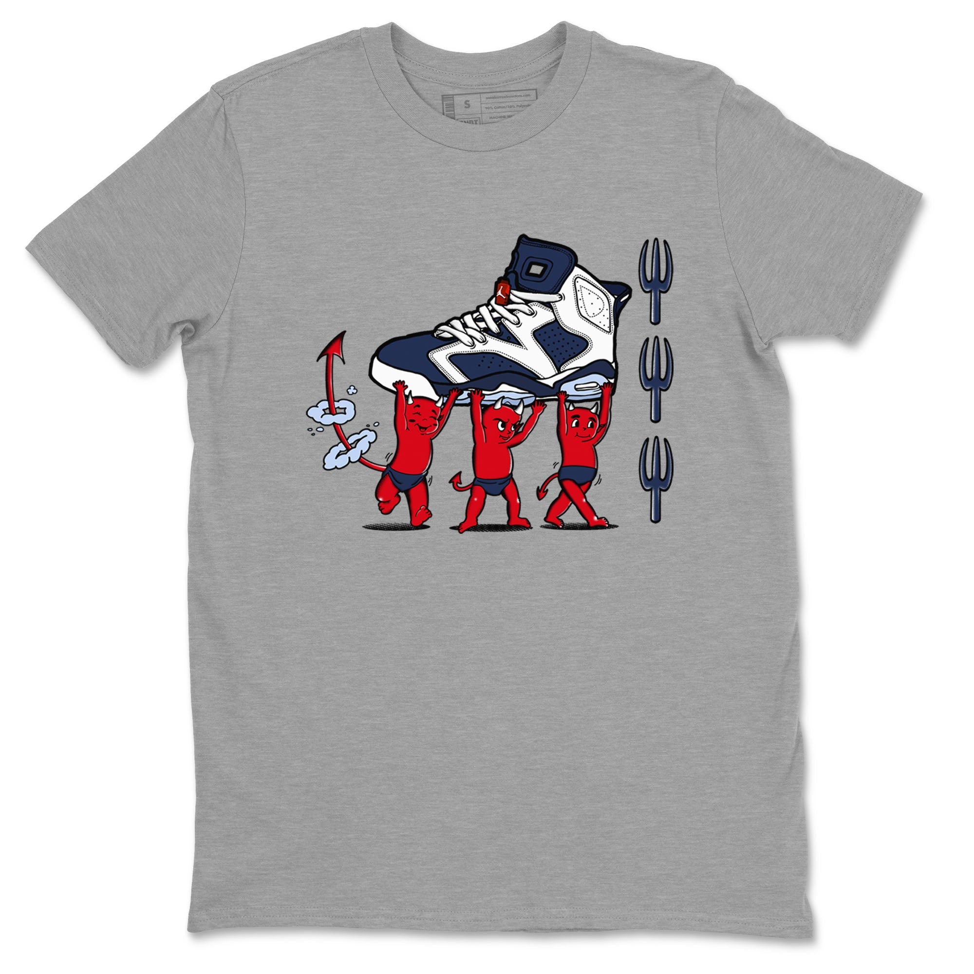 6s White And Midnight Navy shirts to match jordans Devil Babies sneaker match tees Air Jordan 6 White And Midnight Navy Drip Gear Zone unisex cotton Heather Grey 2 crew neck shirts