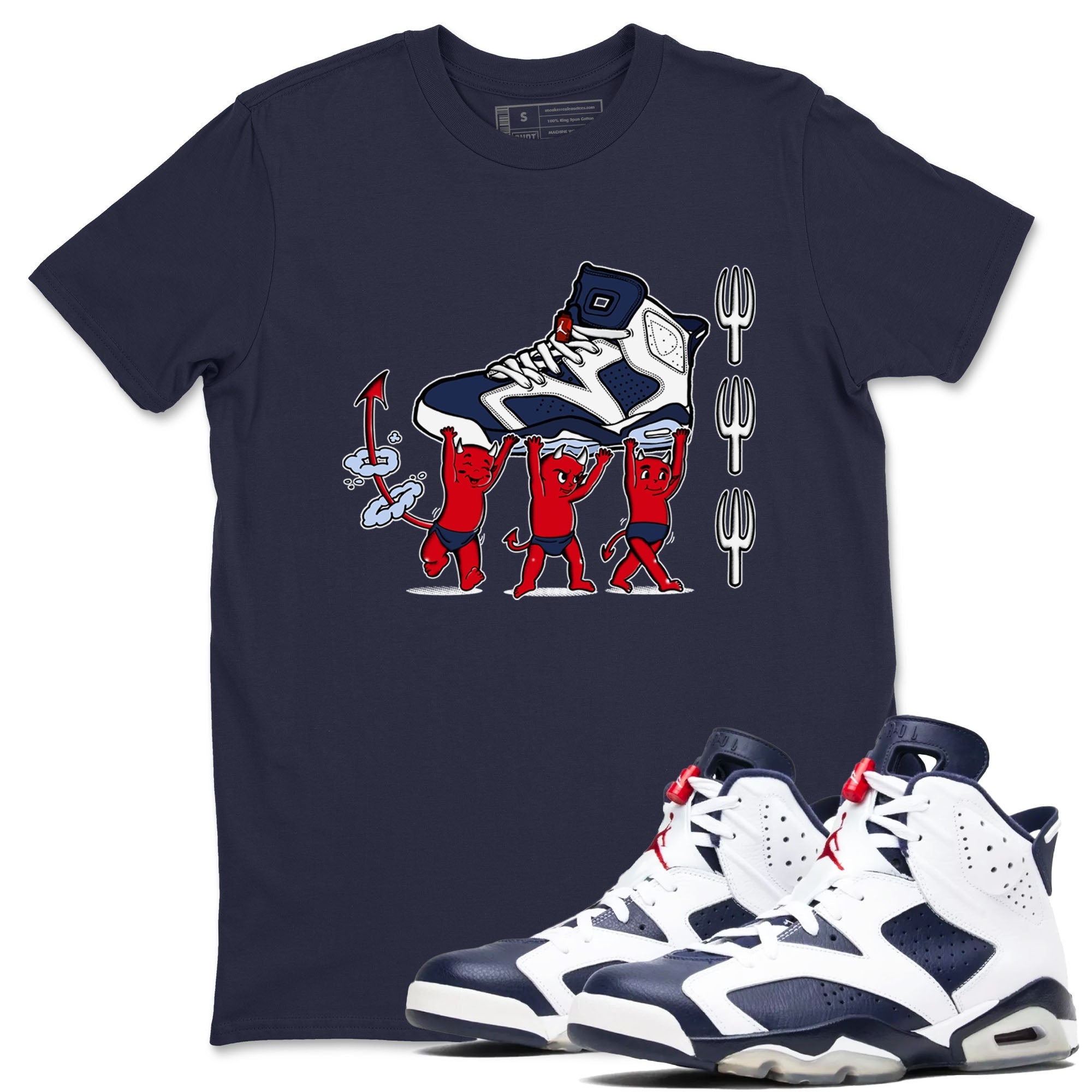 6s White And Midnight Navy shirts to match jordans Devil Babies sneaker match tees Air Jordan 6 White And Midnight Navy Drip Gear Zone unisex cotton Navy 1 crew neck shirts