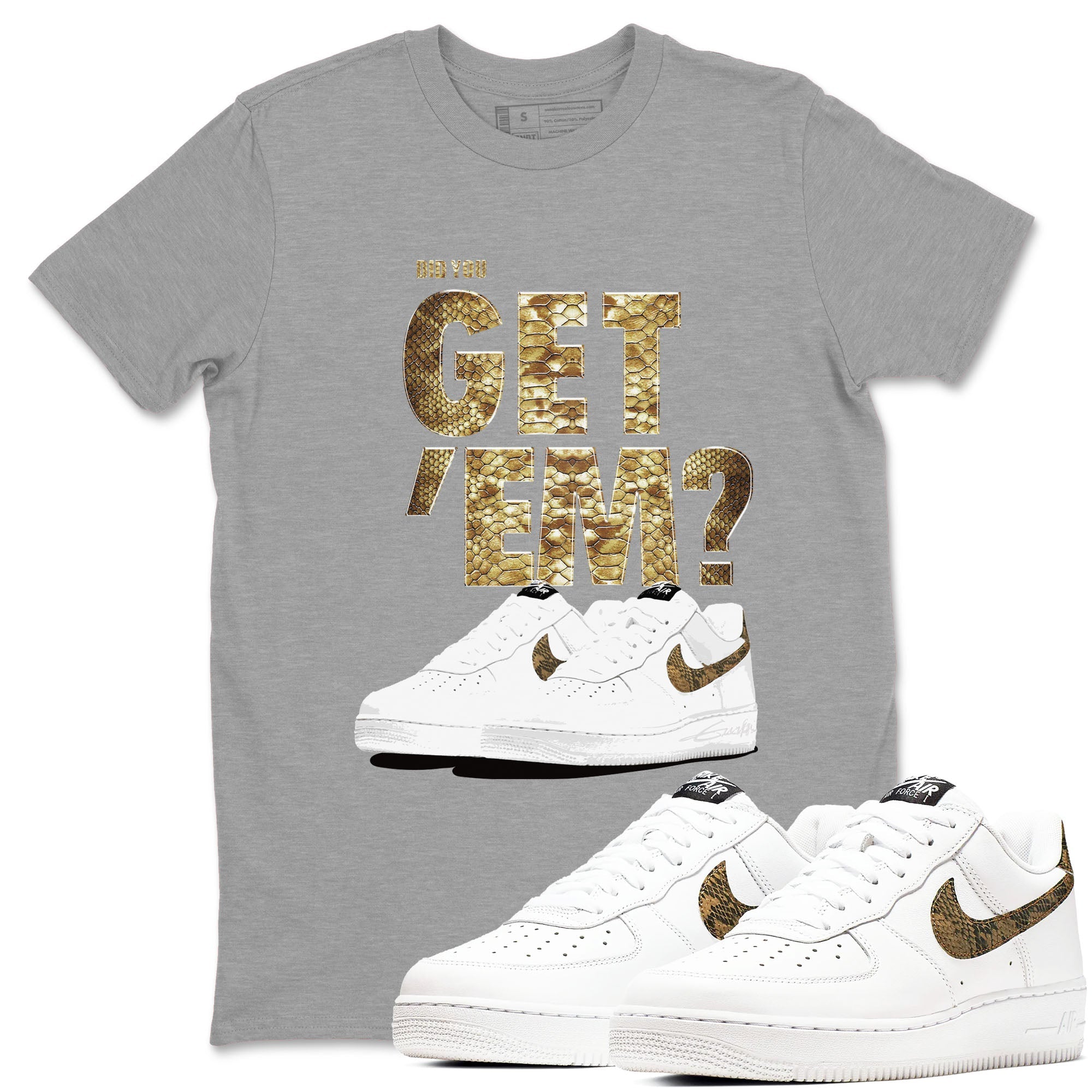 AF1 Ivory Snake shirts to match jordans Did You Get 'Em sneaker match tees Air Force 1 Ivory Snake Drip Gear Zone unisex cotton Heather Grey 1 crew neck shirt
