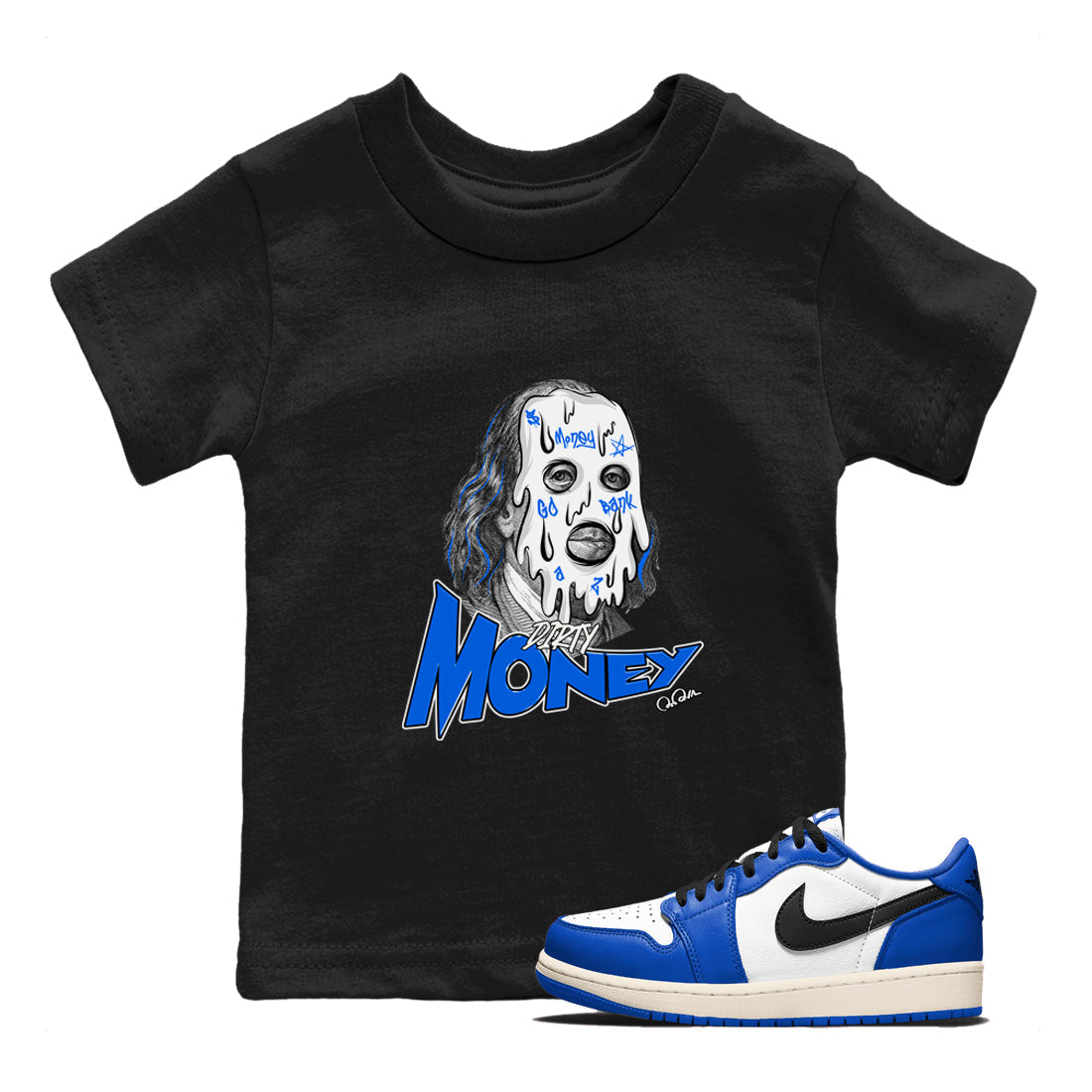 AJ1 Game Royal shirt to match jordans Dirty Money sneaker tees Air Jordan 1 Game Royal Drip Gear Zone baby toddler Black 1 cotton Shirt
