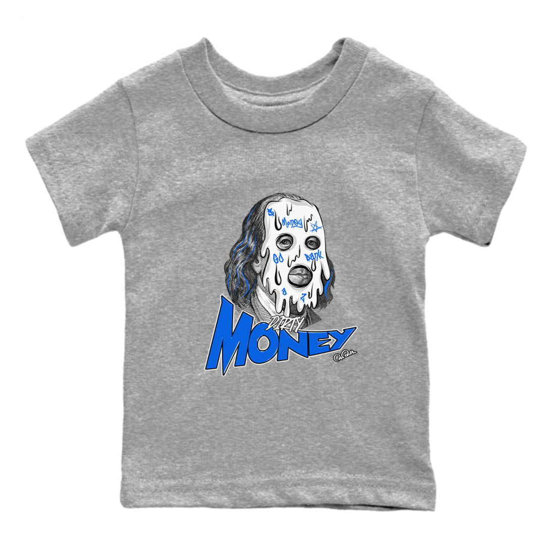 AJ1 Game Royal shirt to match jordans Dirty Money sneaker tees Air Jordan 1 Game Royal Drip Gear Zone baby toddler Heather Grey 2 cotton Shirt