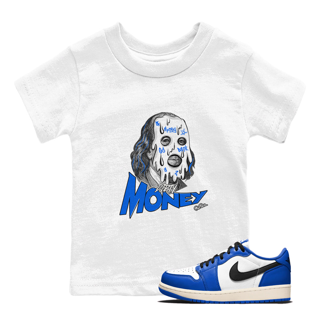 AJ1 Game Royal shirt to match jordans Dirty Money sneaker tees Air Jordan 1 Game Royal Drip Gear Zone baby toddler White 1 cotton Shirt