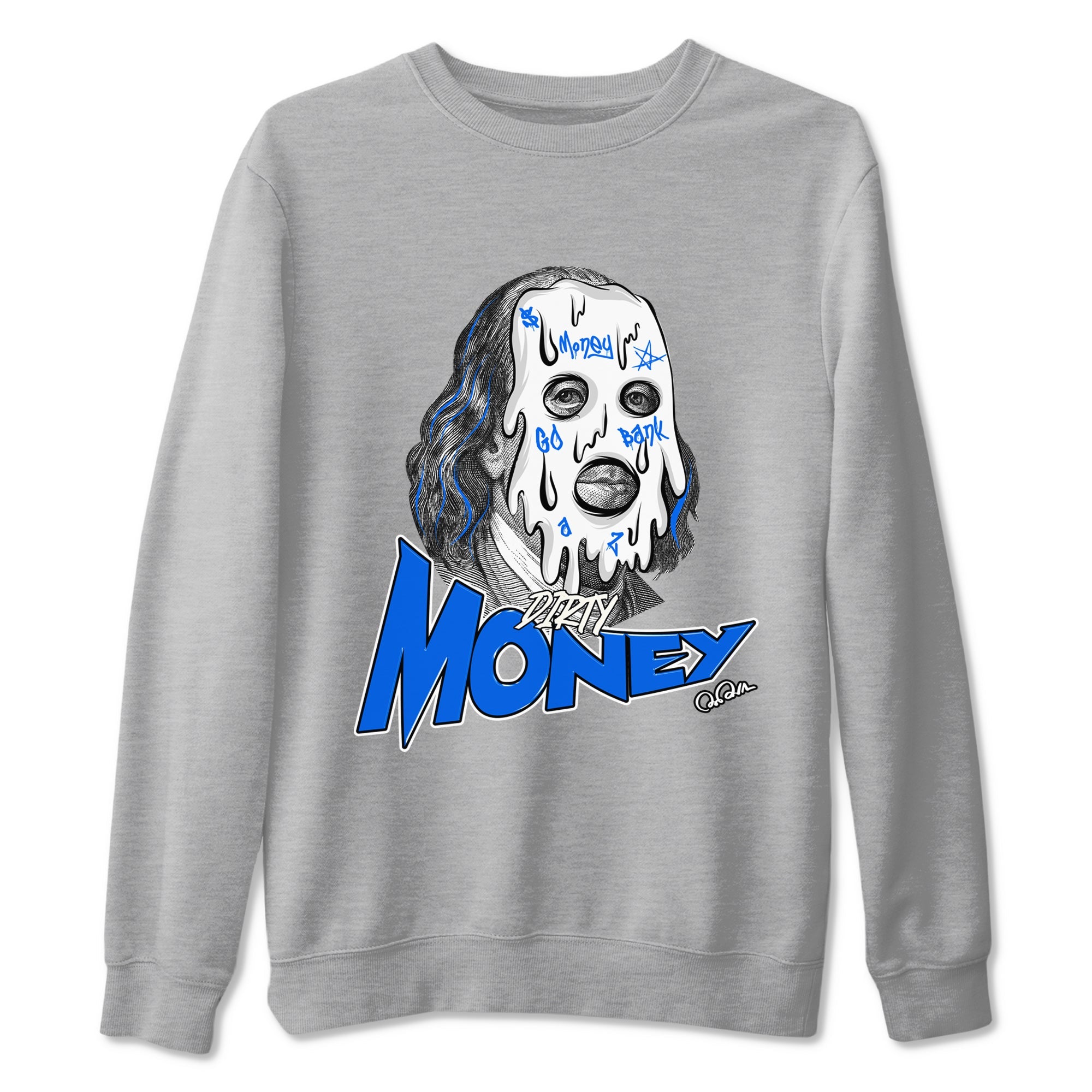 AJ1 Game Royal shirt to match jordans Dirty Money sneaker tees Air Jordan 1 Game Royal Drip Gear Zone unisex cotton Heather Grey 2 crew neck shirt