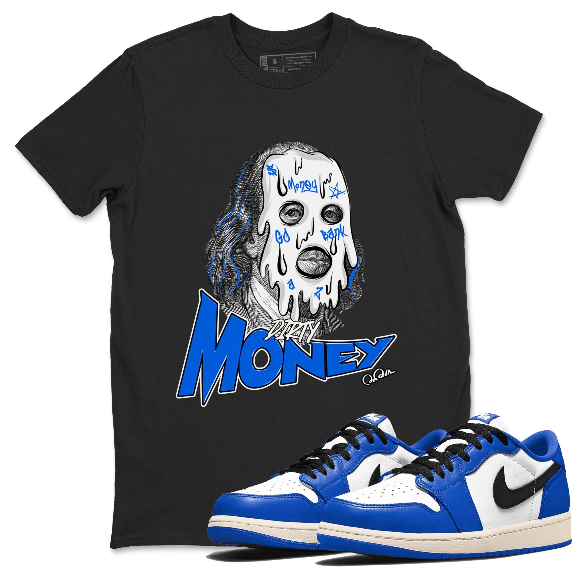 AJ1 Game Royal shirt to match jordans Dirty Money sneaker tees Air Jordan 1 Game Royal Drip Gear Zone unisex cotton Black 1 crew neck shirt