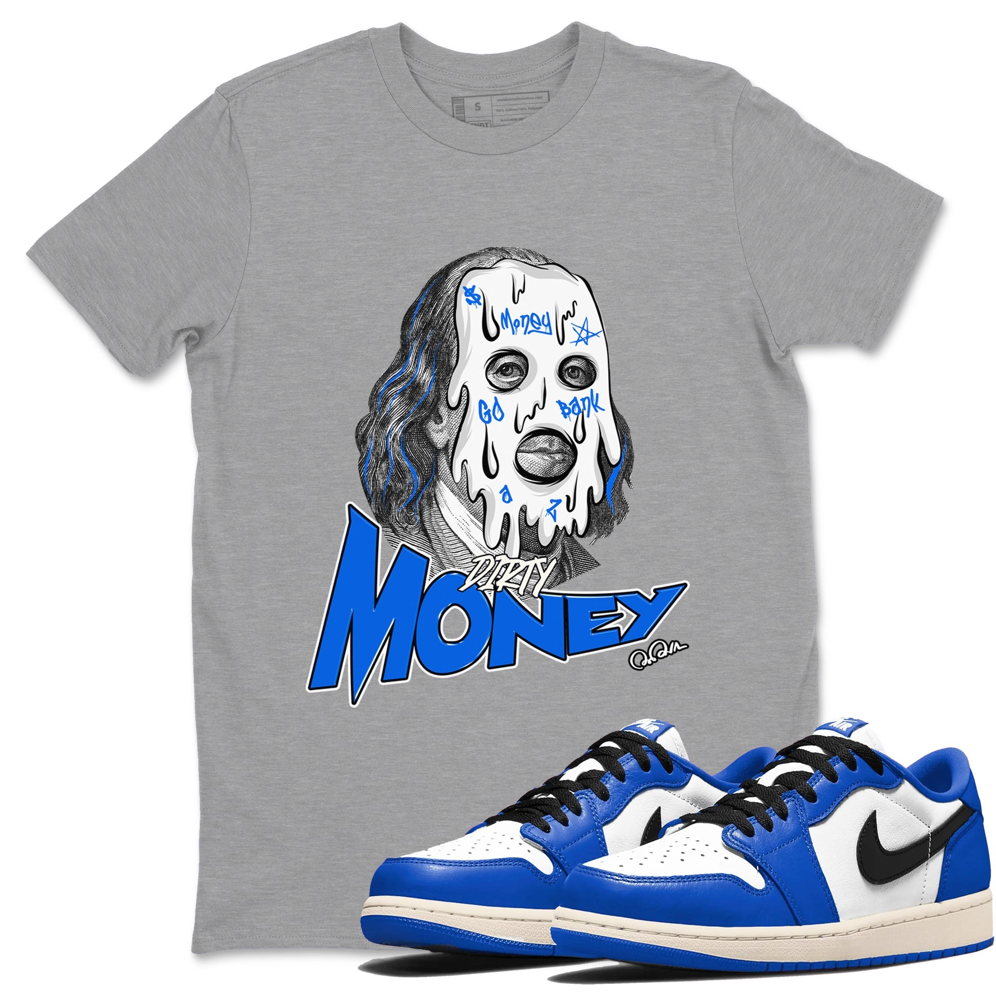 AJ1 Game Royal shirt to match jordans Dirty Money sneaker tees Air Jordan 1 Game Royal Drip Gear Zone unisex cotton Heather Grey 1 crew neck shirt