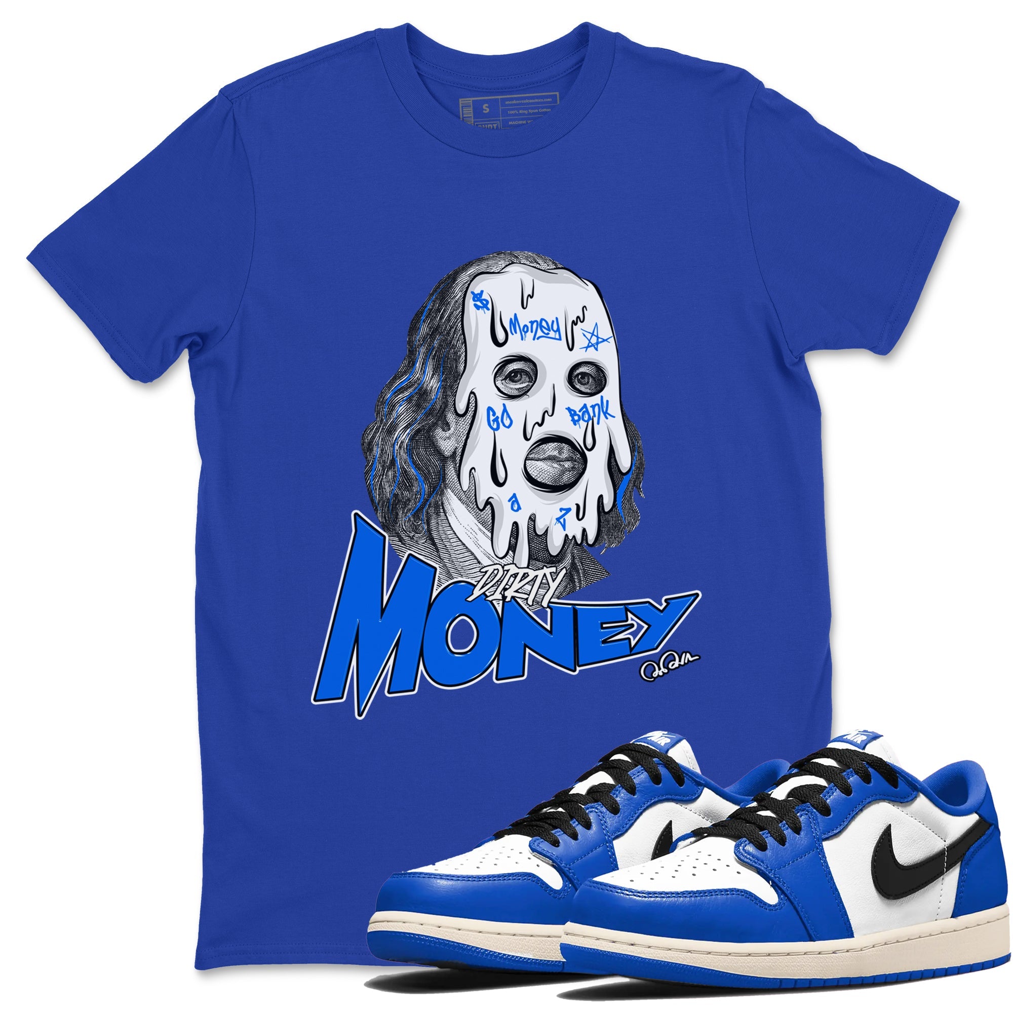 AJ1 Game Royal shirt to match jordans Dirty Money sneaker tees Air Jordan 1 Game Royal Drip Gear Zone unisex cotton Royal Blue 1 crew neck shirt