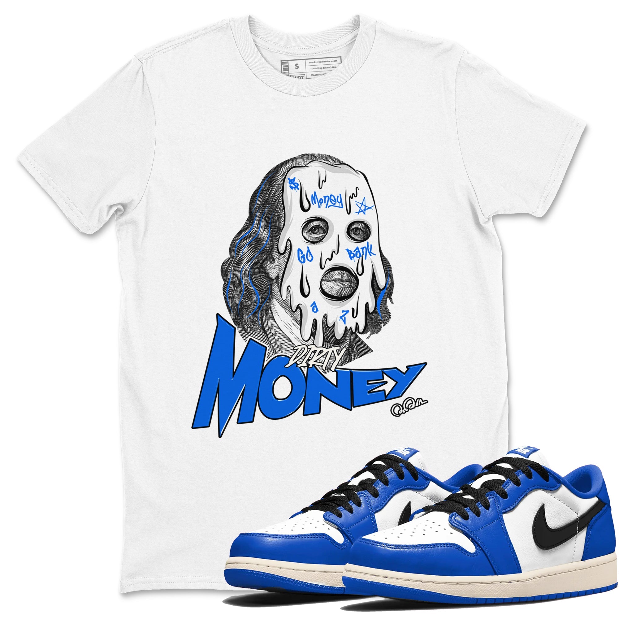 AJ1 Game Royal shirt to match jordans Dirty Money sneaker tees Air Jordan 1 Game Royal Drip Gear Zone unisex cotton White 1 crew neck shirt