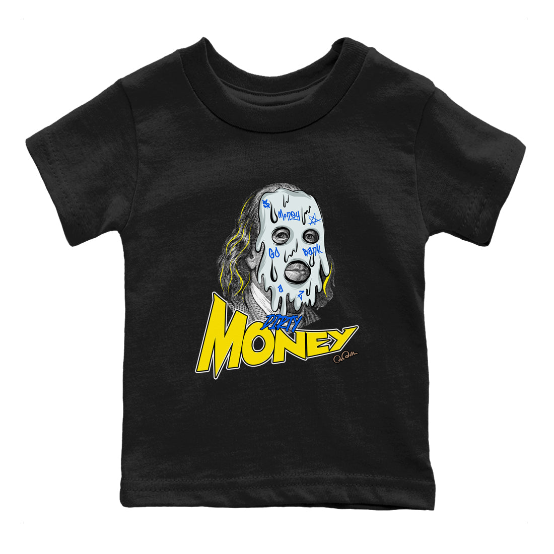 1s Travis Scott Canary shirt to match jordans Dirty Money sneaker tees Air Jordan 1 Travis Scott Canary Drip Gear Zone baby toddler Black 2 cotton Shirt