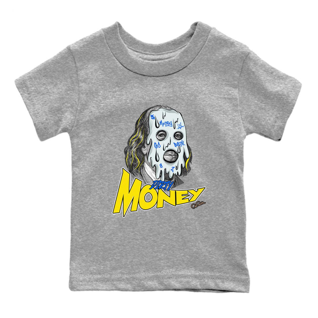 1s Travis Scott Canary shirt to match jordans Dirty Money sneaker tees Air Jordan 1 Travis Scott Canary Drip Gear Zone baby toddler Heather Grey 2 cotton Shirt