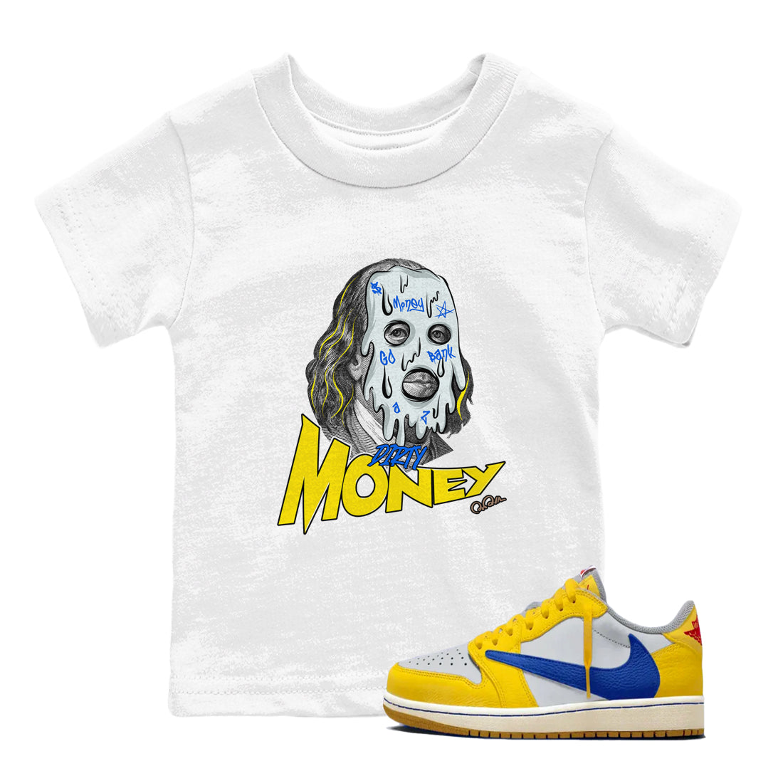 1s Travis Scott Canary shirt to match jordans Dirty Money sneaker tees Air Jordan 1 Travis Scott Canary Drip Gear Zone baby toddler White 1 cotton Shirt
