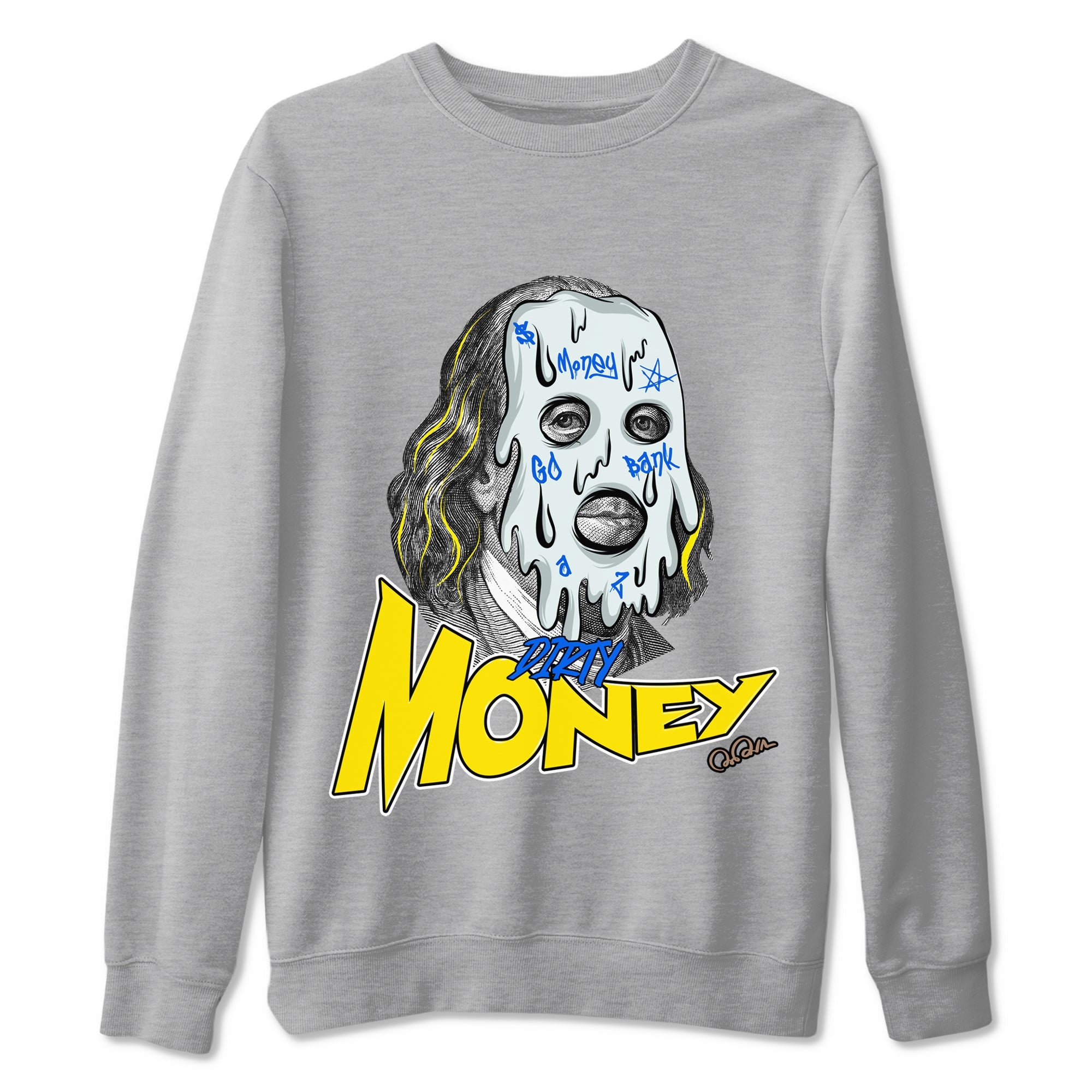 1s Travis Scott Canary shirt to match jordans Dirty Money sneaker tees Air Jordan 1 Travis Scott Canary Drip Gear Zone unisex cotton Heather Grey 2 crew neck shirt