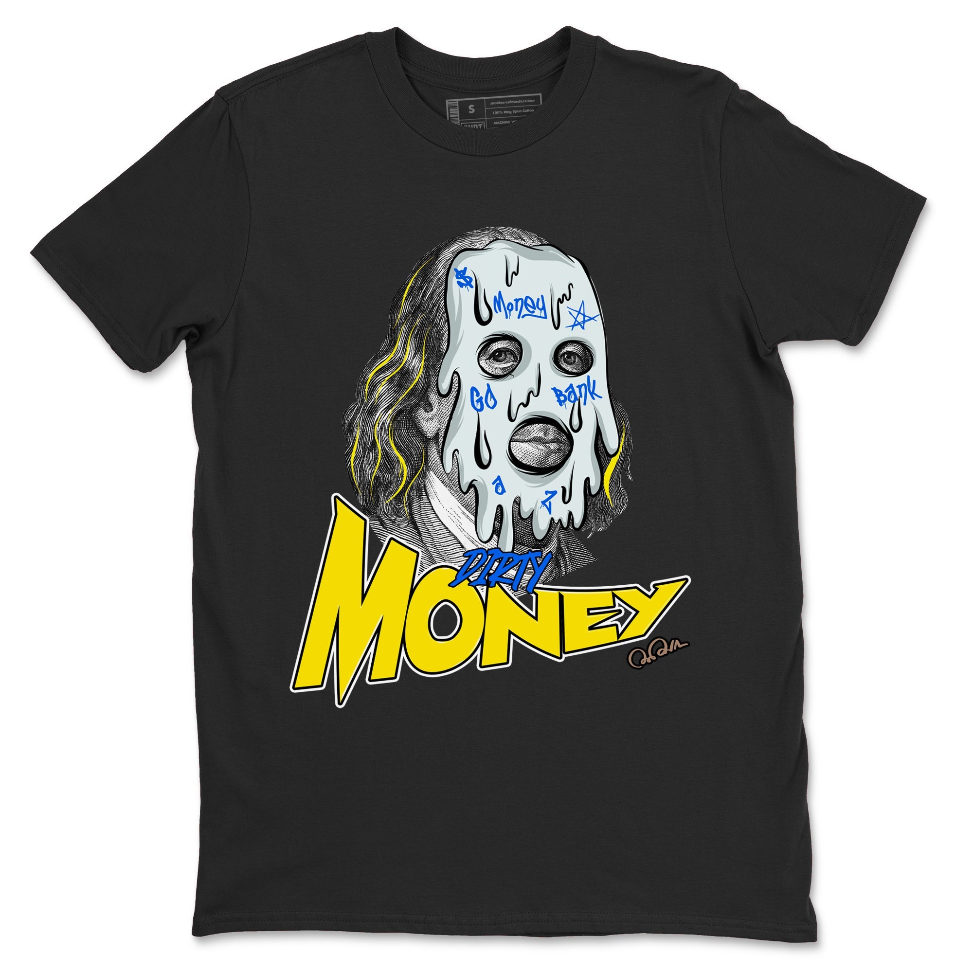 1s Travis Scott Canary shirt to match jordans Dirty Money sneaker tees Air Jordan 1 Travis Scott Canary Drip Gear Zone unisex cotton Black 2 crew neck shirt