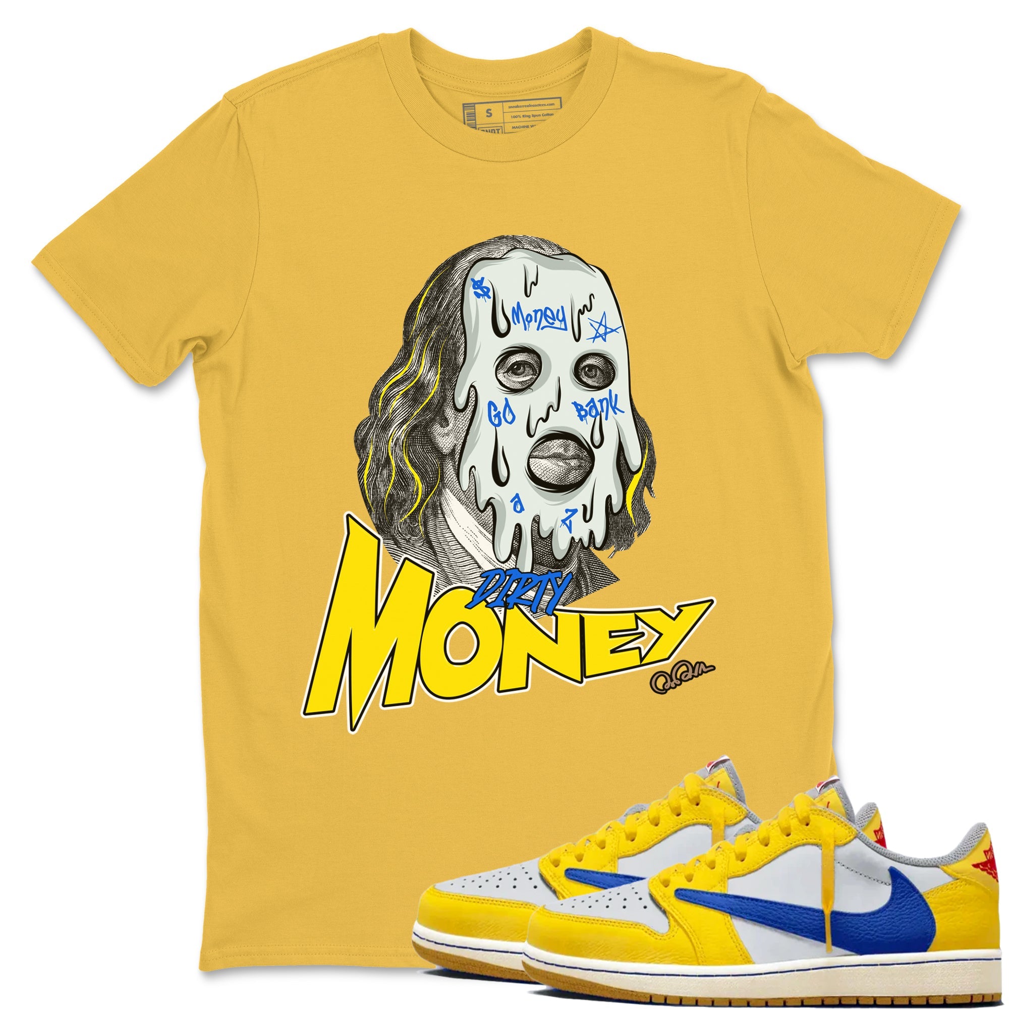 1s Travis Scott Canary shirt to match jordans Dirty Money sneaker tees Air Jordan 1 Travis Scott Canary Drip Gear Zone unisex cotton Daisy 1 crew neck shirt