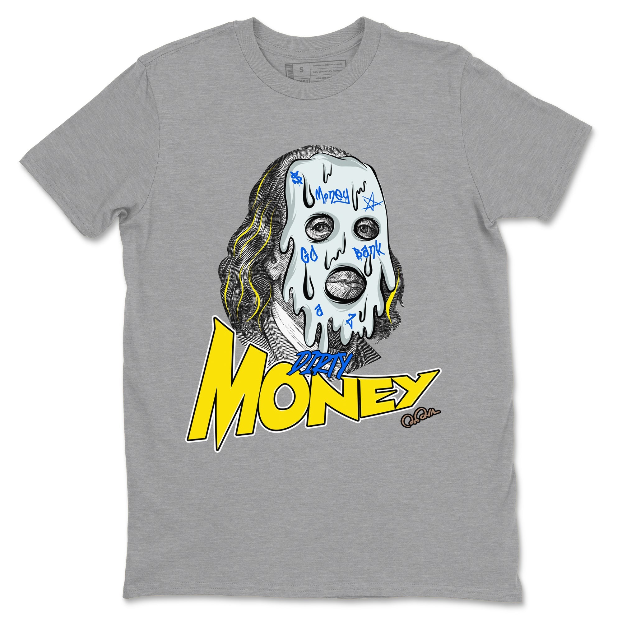 1s Travis Scott Canary shirt to match jordans Dirty Money sneaker tees Air Jordan 1 Travis Scott Canary Drip Gear Zone unisex cotton Heather Grey 2 crew neck shirt