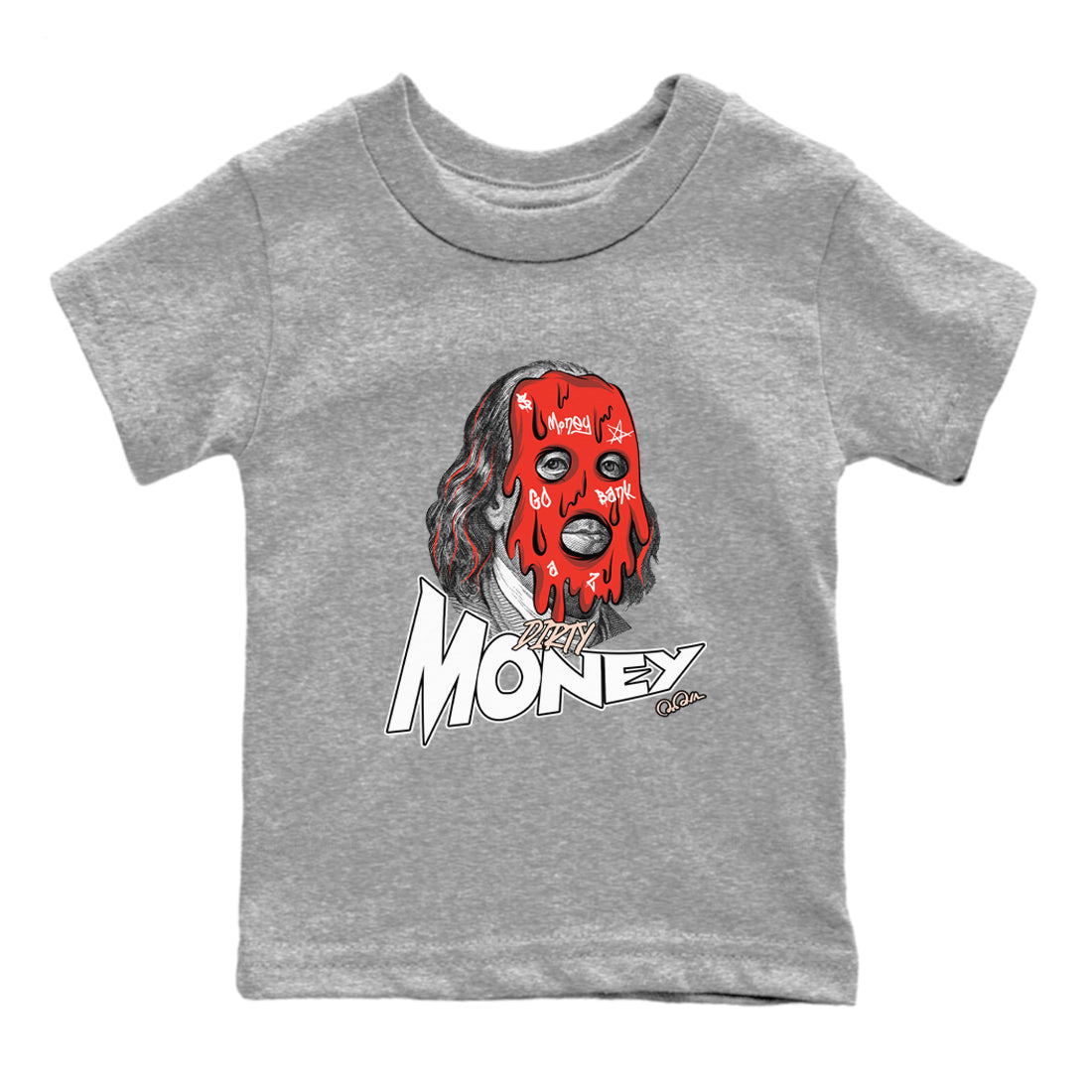 13s Dune Red shirts to match jordans Dirty Money sneaker match tees Air Jordan 13 Dune Red Drip Gear Zone streetwear brand Baby and Youth Heather Grey 2 cotton tee
