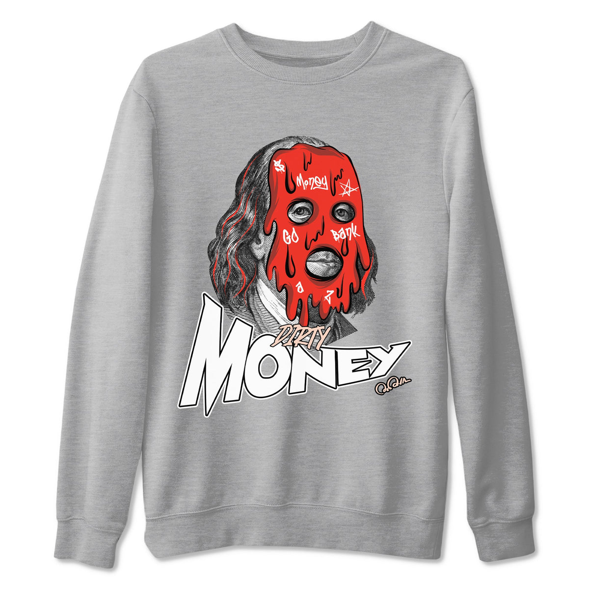 13s Dune Red shirts to match jordans Dirty Money sneaker match tees Air Jordan 13 Dune Red Drip Gear Zone streetwear brand Heather Grey 2 unisex cotton tee