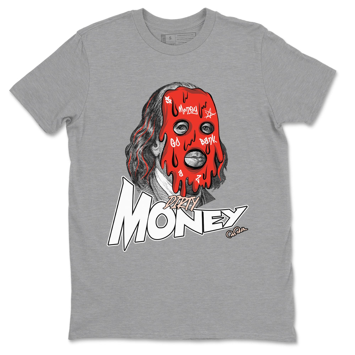 13s Dune Red shirts to match jordans Dirty Money sneaker match tees Air Jordan 13 Dune Red Drip Gear Zone streetwear brand Heather Grey 2 unisex cotton tee