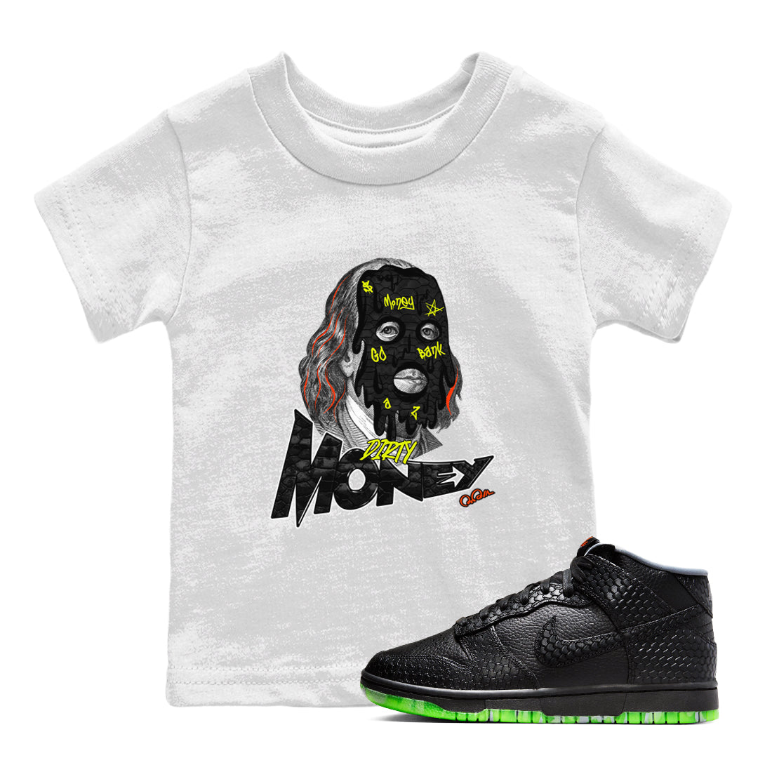 Dunk Halloween shirt to match jordans Dirty Money sneaker tees halloween horror nights Nike Dunk Halloween Drip Gear Zone Baby Toddler White 1 T-Shirt