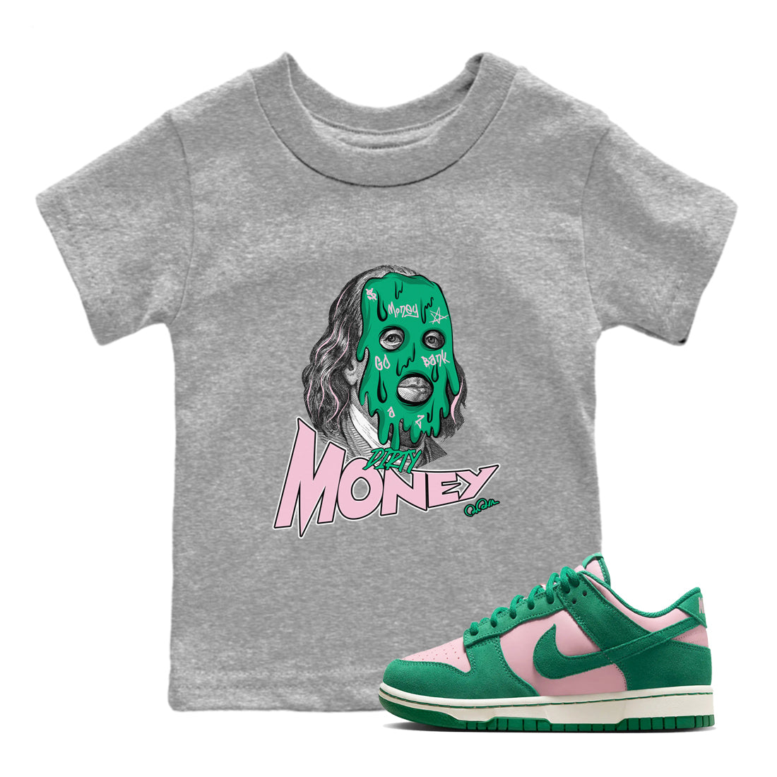 Dunk Low Medium Soft Pink Malachite shirt to match jordans Dirty Money sneaker tees Dunk Medium Soft Pink Malachite Drip Gear Zone baby toddler Heather Grey 1 cotton Shirt