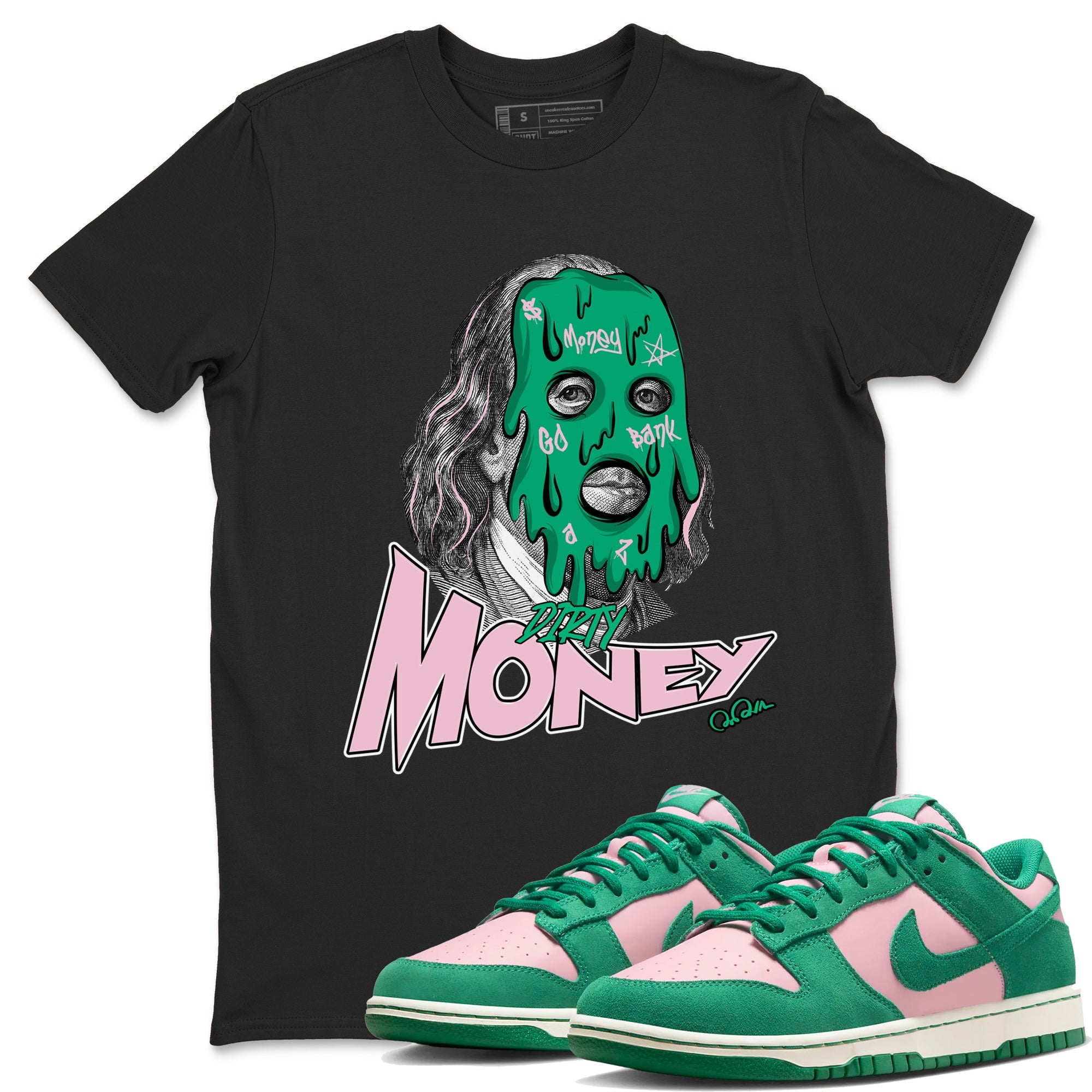 Dunk Low Medium Soft Pink Malachite shirt to match jordans Dirty Money sneaker tees Dunk Medium Soft Pink Malachite Drip Gear Zone unisex cotton Black 1 crew neck shirt