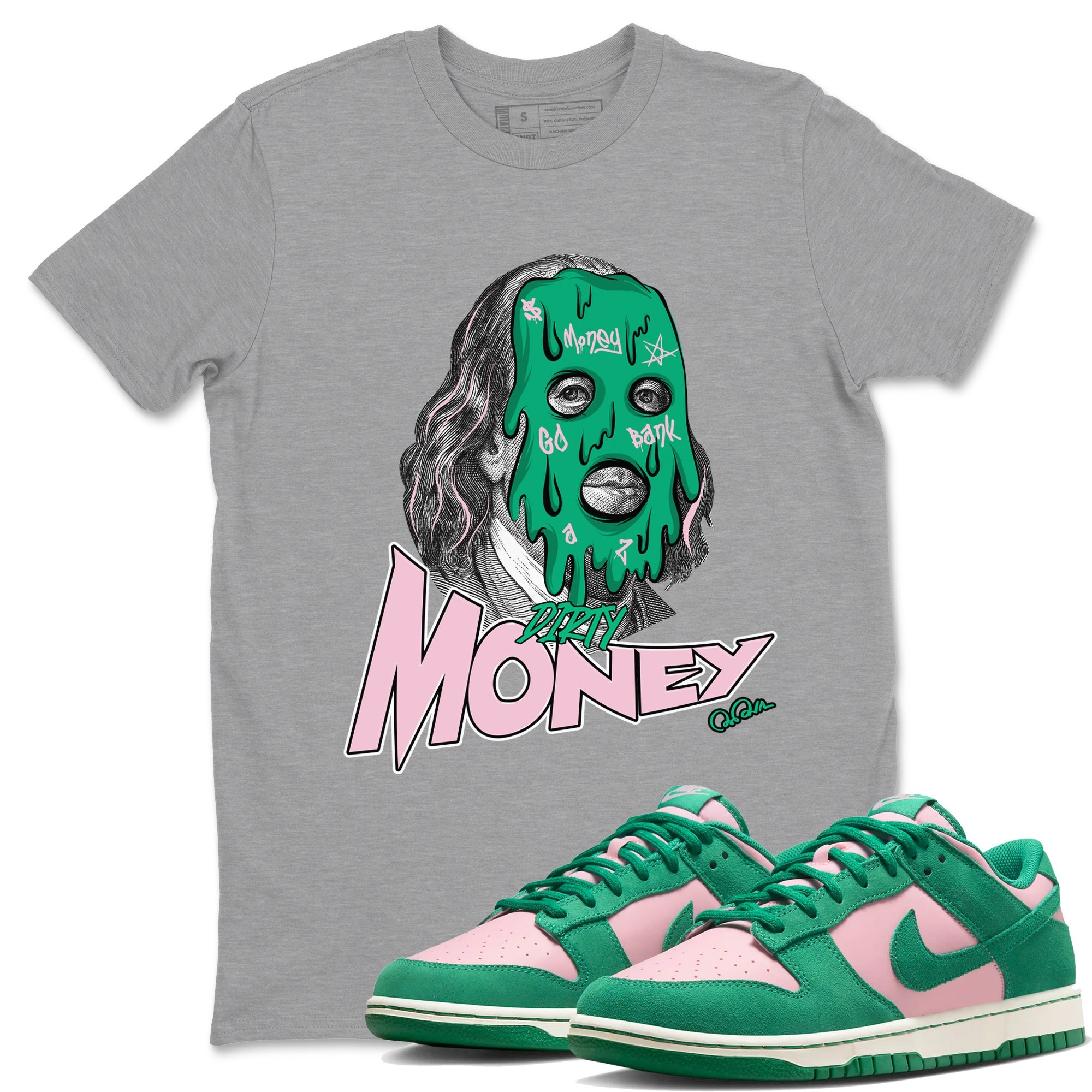 Dunk Low Medium Soft Pink Malachite shirt to match jordans Dirty Money sneaker tees Dunk Medium Soft Pink Malachite Drip Gear Zone unisex cotton Heather Grey 1 crew neck shirt
