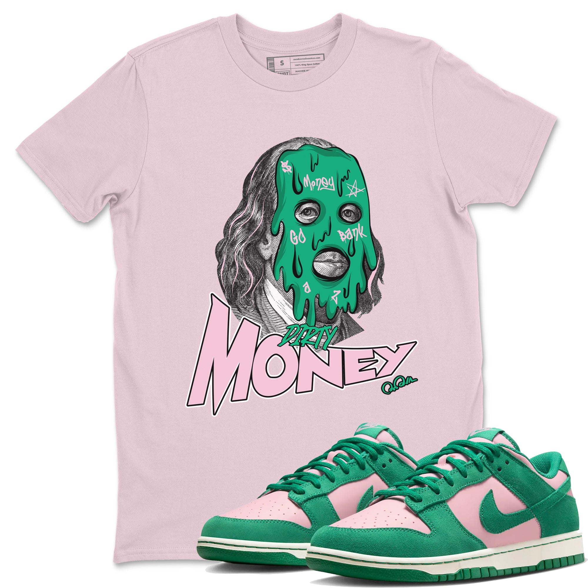 Dunk Low Medium Soft Pink Malachite shirt to match jordans Dirty Money sneaker tees Dunk Medium Soft Pink Malachite Drip Gear Zone unisex cotton Pink 1 crew neck shirt
