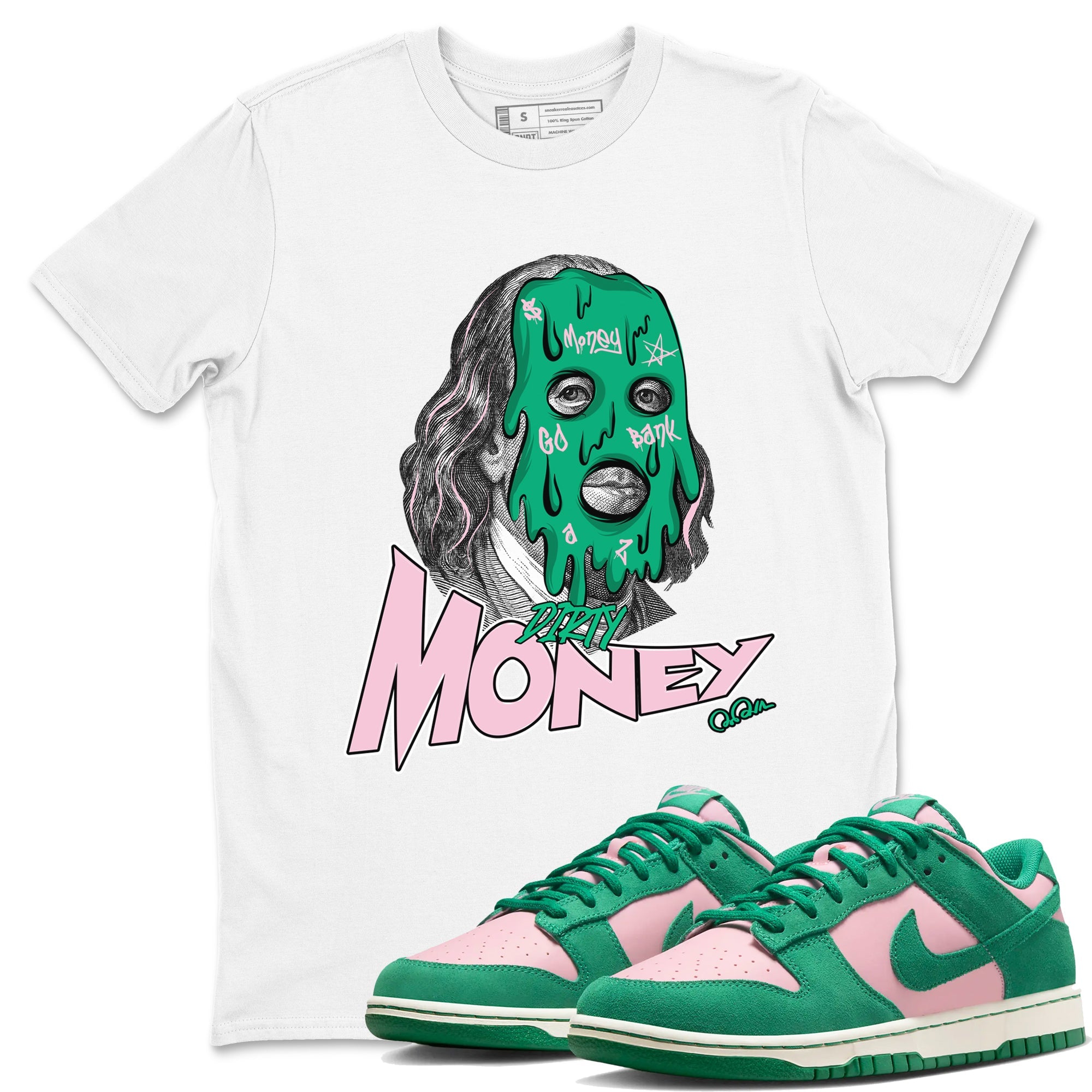 Dunk Low Medium Soft Pink Malachite shirt to match jordans Dirty Money sneaker tees Dunk Medium Soft Pink Malachite Drip Gear Zone unisex cotton White 1 crew neck shirt
