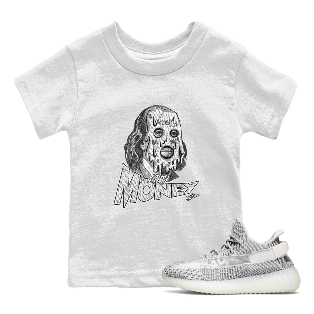 Yeezy 350 Static shirt to match jordans Dirty Money sneaker tees Adidas Yeezy 350 Static Drip Gear Zone Baby Toddler White 1 T-Shirt