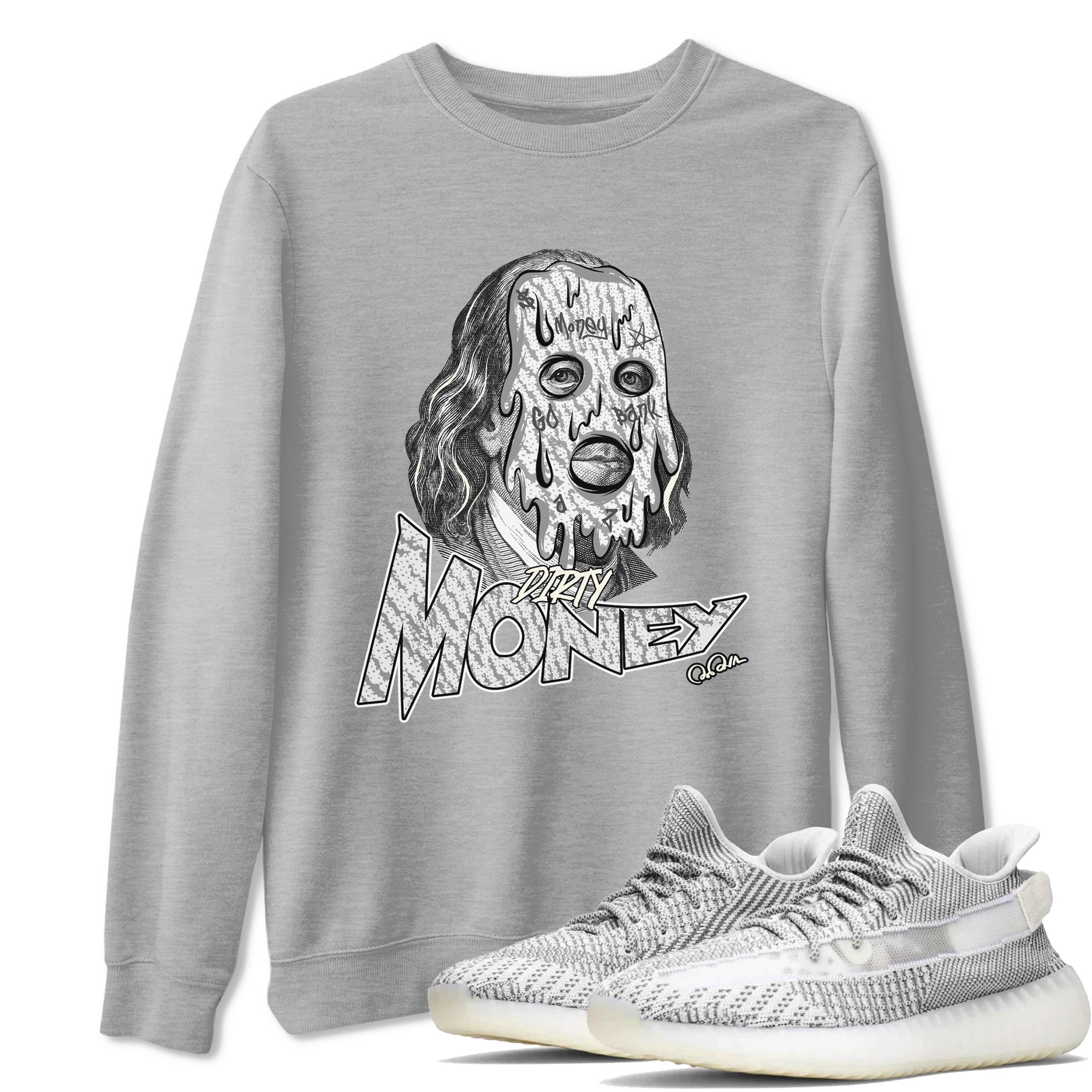 Yeezy 350 Static shirt to match jordans Dirty Money sneaker tees Adidas Yeezy 350 Static Drip Gear Zone Unisex Heather Grey 1 T-Shirt