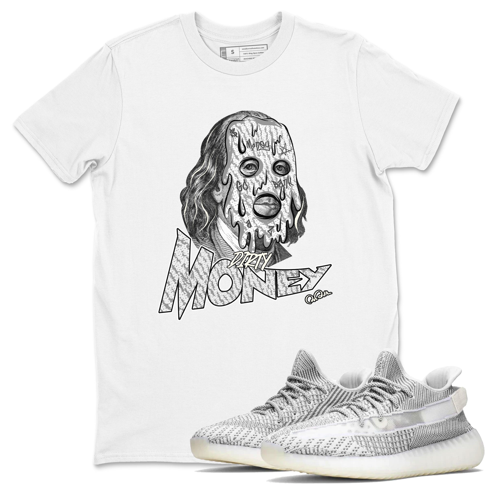 Yeezy 350 Static shirt to match jordans Dirty Money sneaker tees Adidas Yeezy 350 Static Drip Gear Zone Unisex White 1 T-Shirt