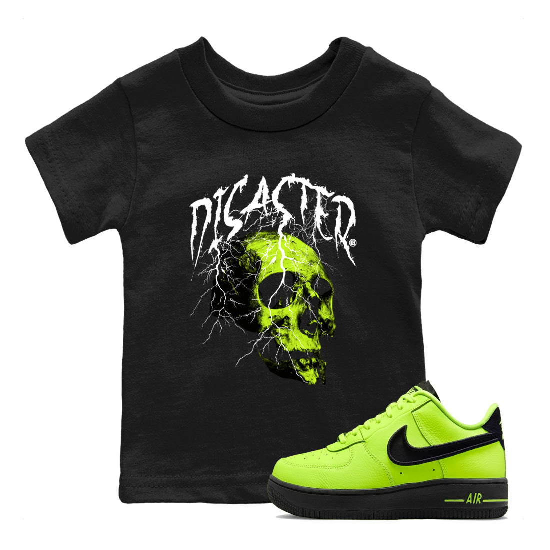 Air Force 1 Low Dance Volt t-shirts to match sneakers Disater Skull sneaker match tees Air Force 1 Volt match shoes to clothes Drip Gear Zone Youth Baby Black 1 tee