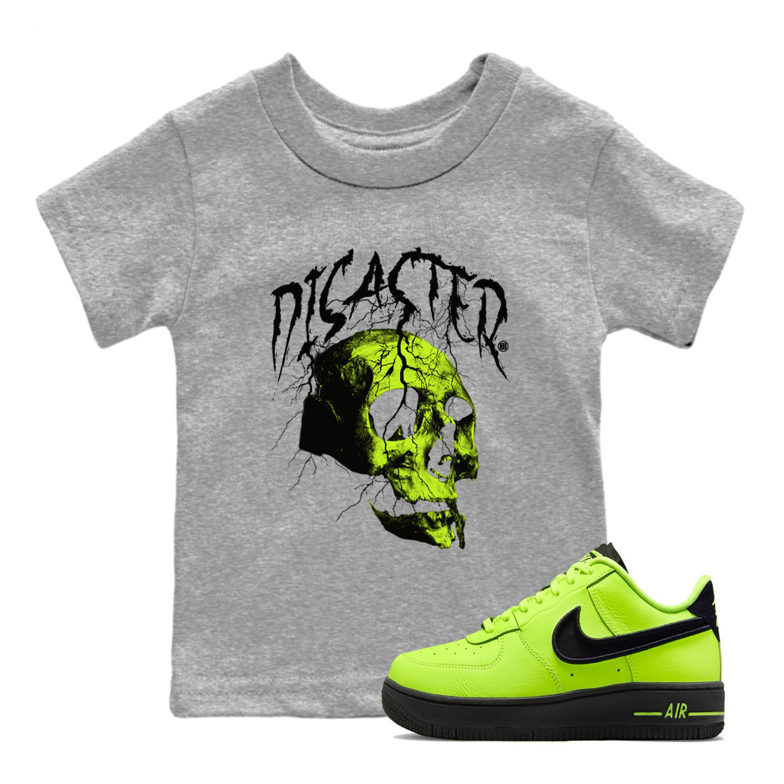 Air Force 1 Low Dance Volt t-shirts to match sneakers Disater Skull sneaker match tees Air Force 1 Volt match shoes to clothes Drip Gear Zone Youth Baby Heather Grey 1 tee