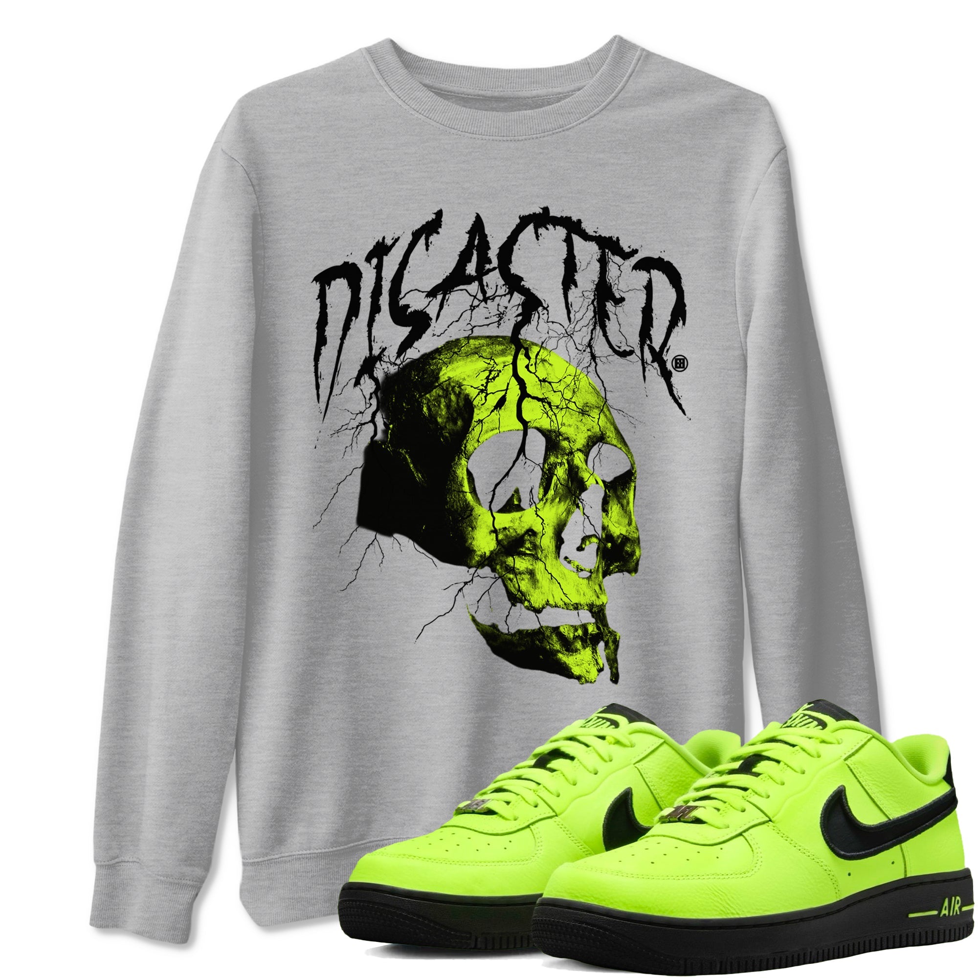 Air Force 1 Low Dance Volt t-shirts to match sneakers Disater Skull sneaker match tees Air Force 1 Volt match shoes to clothes Drip Gear Zone unisex cotton Heather Grey 1 shirts