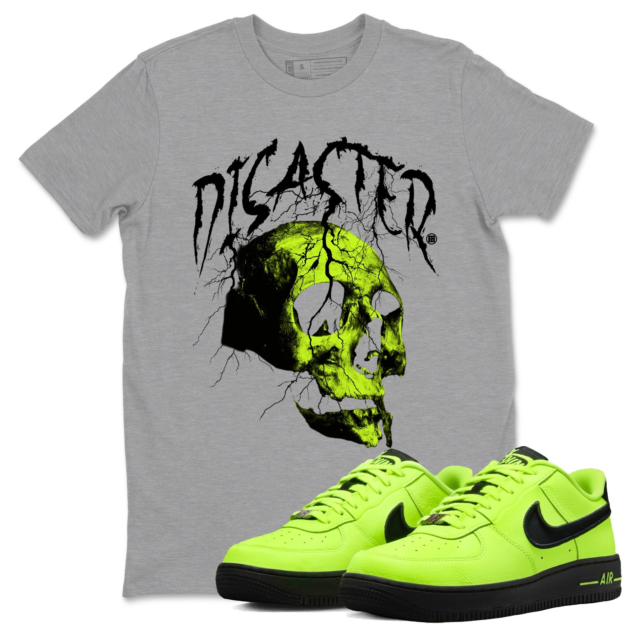 Air Force 1 Low Dance Volt t-shirts to match sneakers Disater Skull sneaker match tees Air Force 1 Volt match shoes to clothes Drip Gear Zone unisex cotton Heather Grey 1 shirts