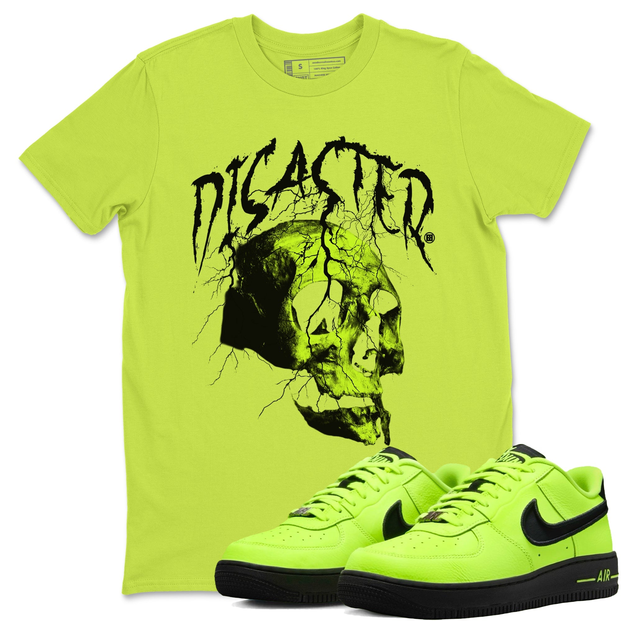 Air Force 1 Low Dance Volt t-shirts to match sneakers Disater Skull sneaker match tees Air Force 1 Volt match shoes to clothes Drip Gear Zone unisex cotton Safety Green 1 shirts