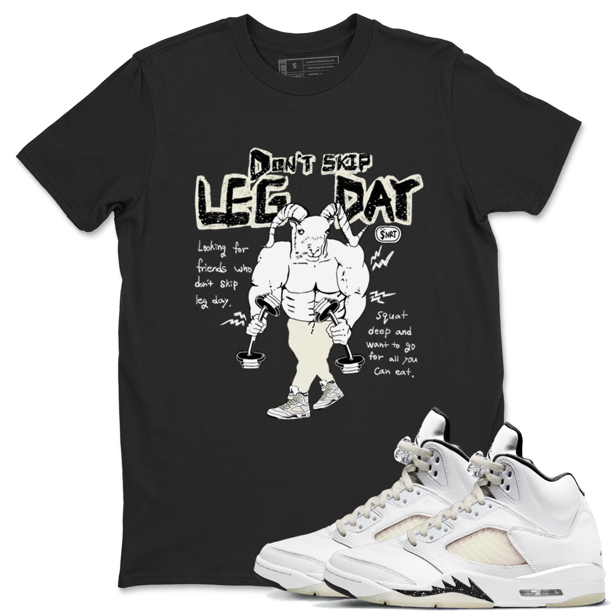 AJ5 Sail shirt to match jordans Don't Skip Leg Day sneaker tees Air Jordan 5 Sail Drip Gear Zone unisex cotton Black 1 crew neck shirt