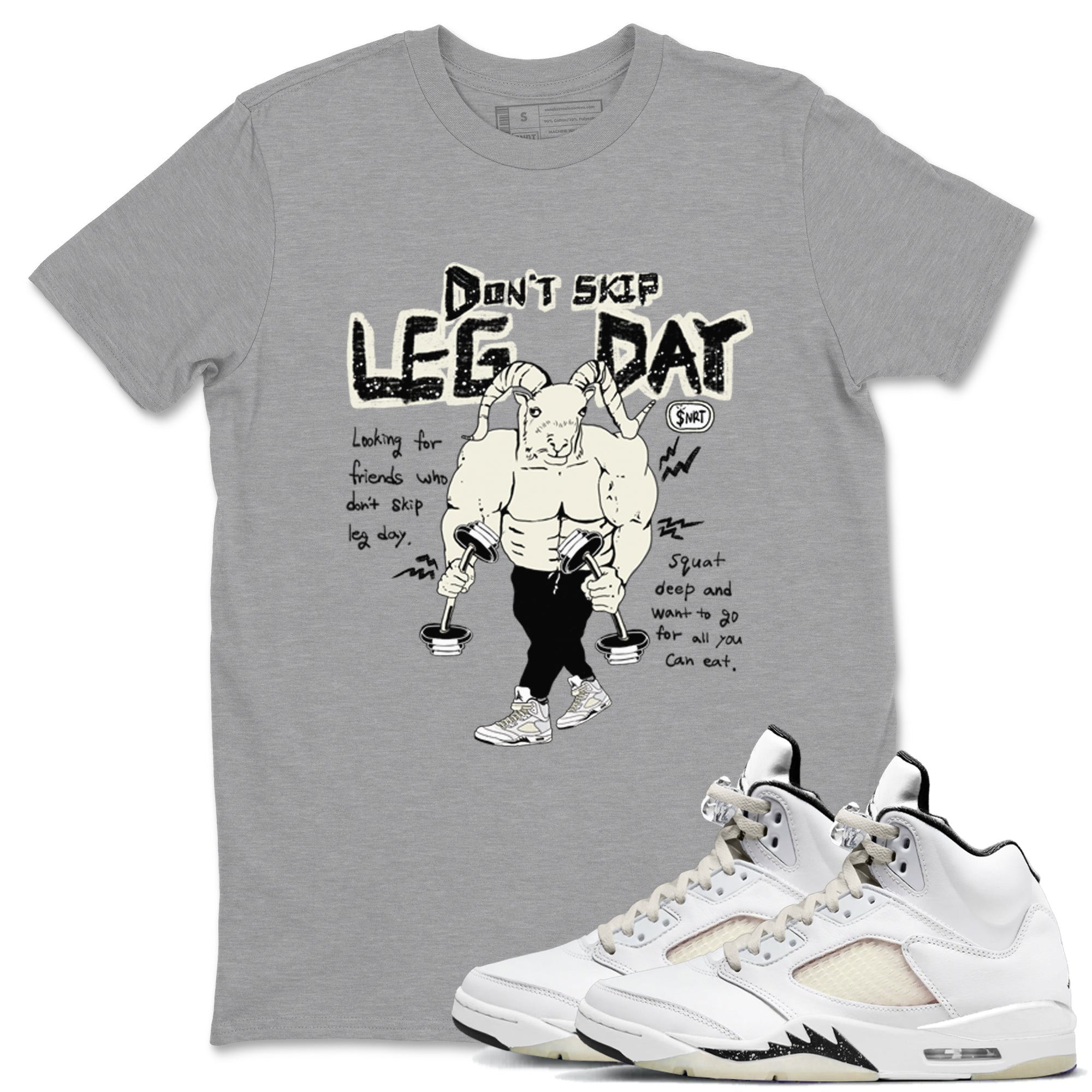 AJ5 Sail shirt to match jordans Don't Skip Leg Day sneaker tees Air Jordan 5 Sail Drip Gear Zone unisex cotton Heather Grey 1 crew neck shirt