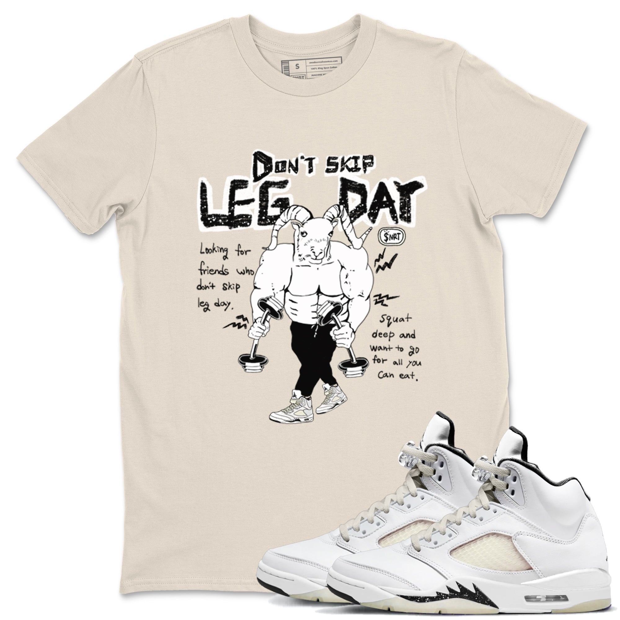AJ5 Sail shirt to match jordans Don't Skip Leg Day sneaker tees Air Jordan 5 Sail Drip Gear Zone unisex cotton Natural 1 crew neck shirt
