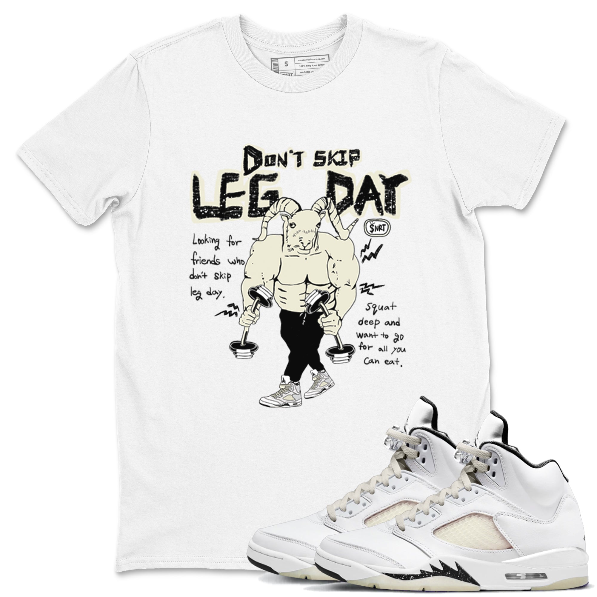 AJ5 Sail shirt to match jordans Don't Skip Leg Day sneaker tees Air Jordan 5 Sail Drip Gear Zone unisex cotton White 1 crew neck shirt