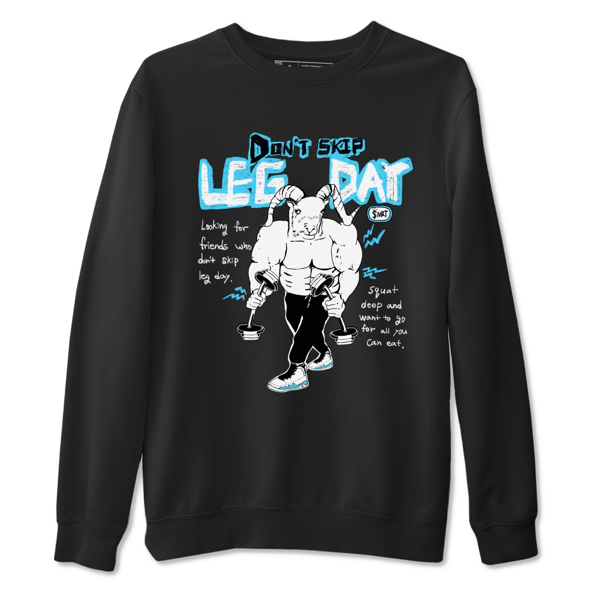 9s Powder Blue shirt to match jordans Don't Skip Leg Day sneaker tees Air Jordan 9 Powder Blue Drip Gear Zone unisex cotton Black 2 crew neck shirt