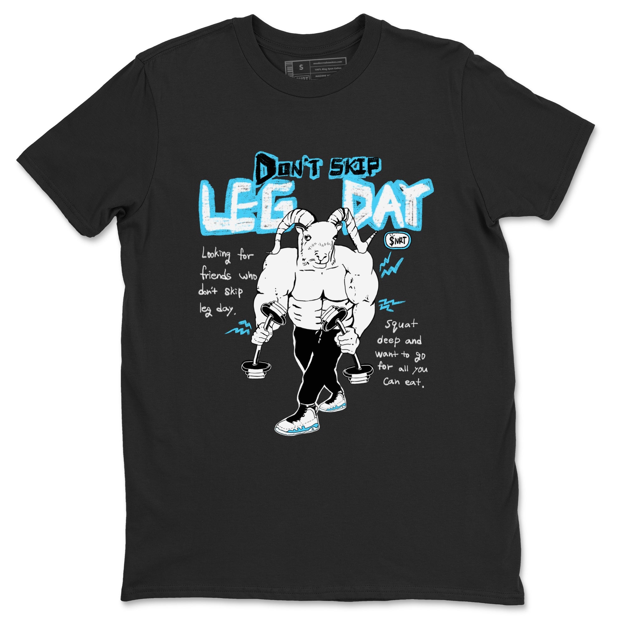 9s Powder Blue shirt to match jordans Don't Skip Leg Day sneaker tees Air Jordan 9 Powder Blue Drip Gear Zone unisex cotton Black 2 crew neck shirt