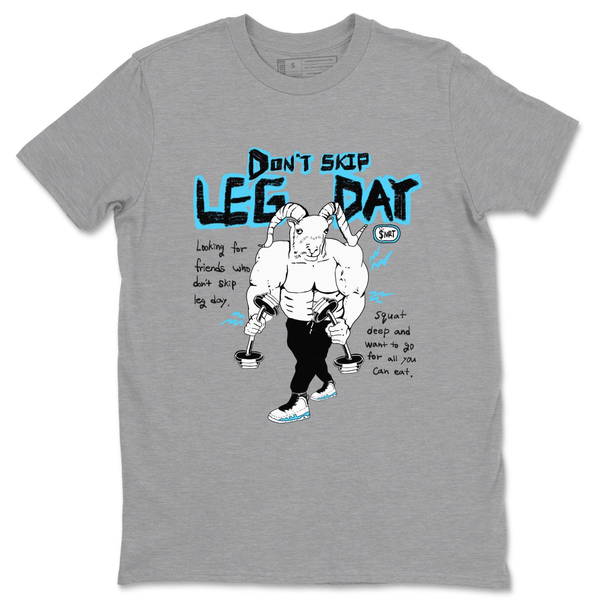 9s Powder Blue shirt to match jordans Don't Skip Leg Day sneaker tees Air Jordan 9 Powder Blue Drip Gear Zone unisex cotton Heather Grey 2 crew neck shirt