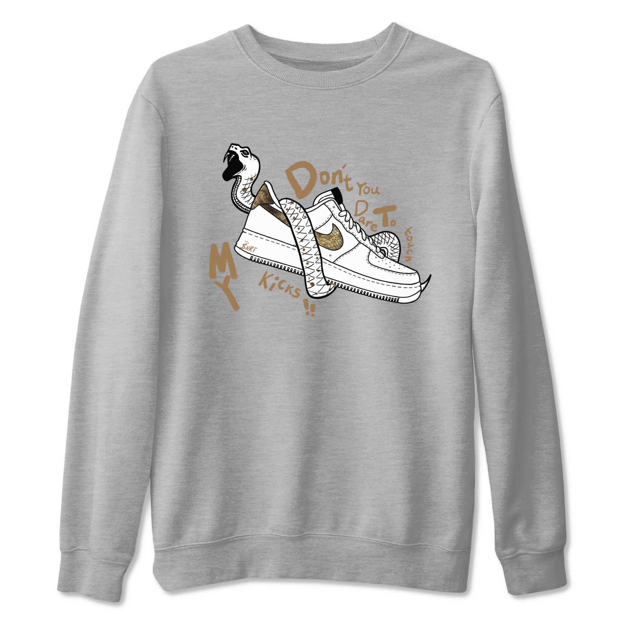 Air Force 1 Ivory Snake shirt to match jordans Don't Touch My Kicks sneaker tees Air Force 1 Ivory Snake Drip Gear Zone unisex cotton Heather Grey 2 crew neck shirt